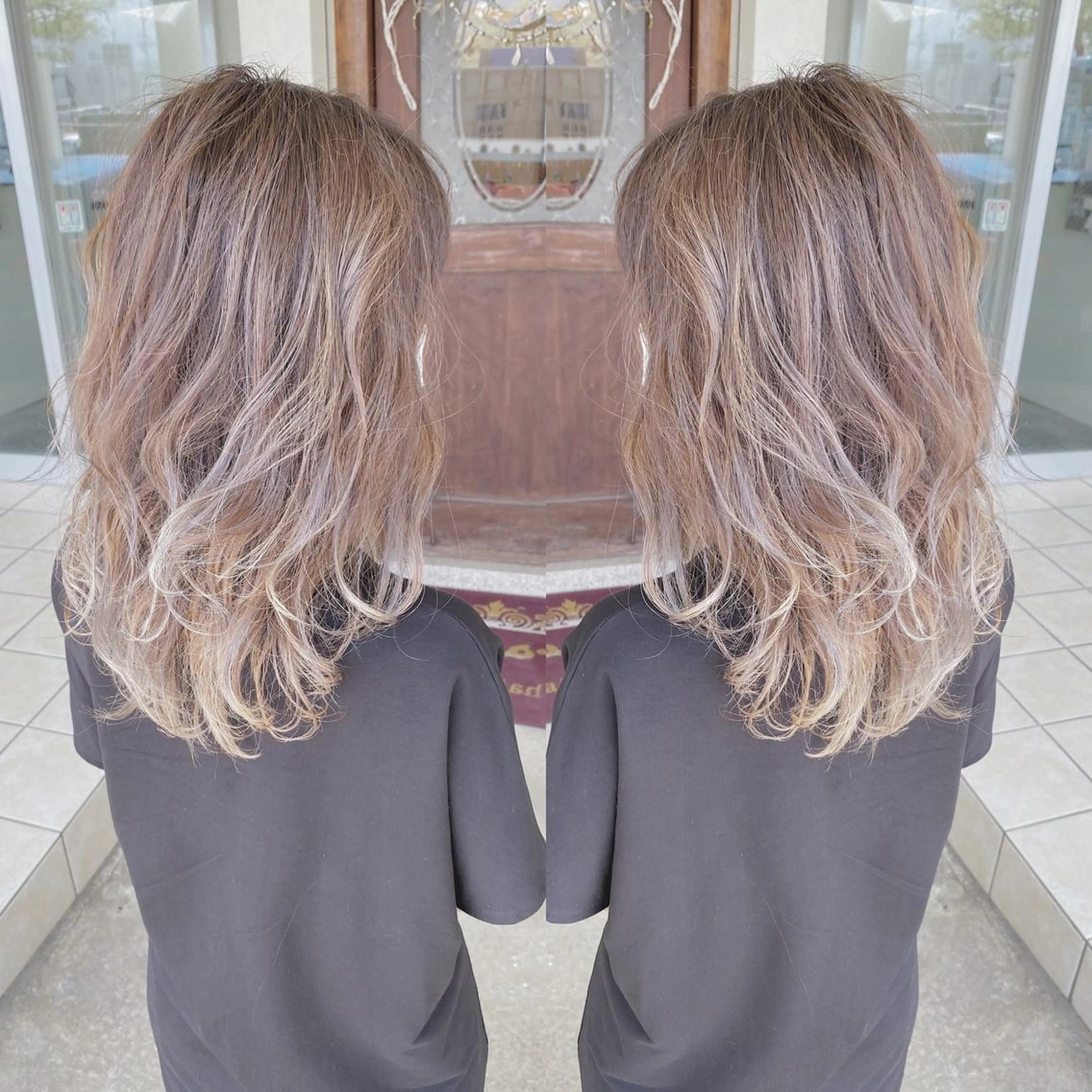 ミディアム カラー バレイヤージュ レイヤーカット カット ヘアカラー grand juteのヘアスタイル