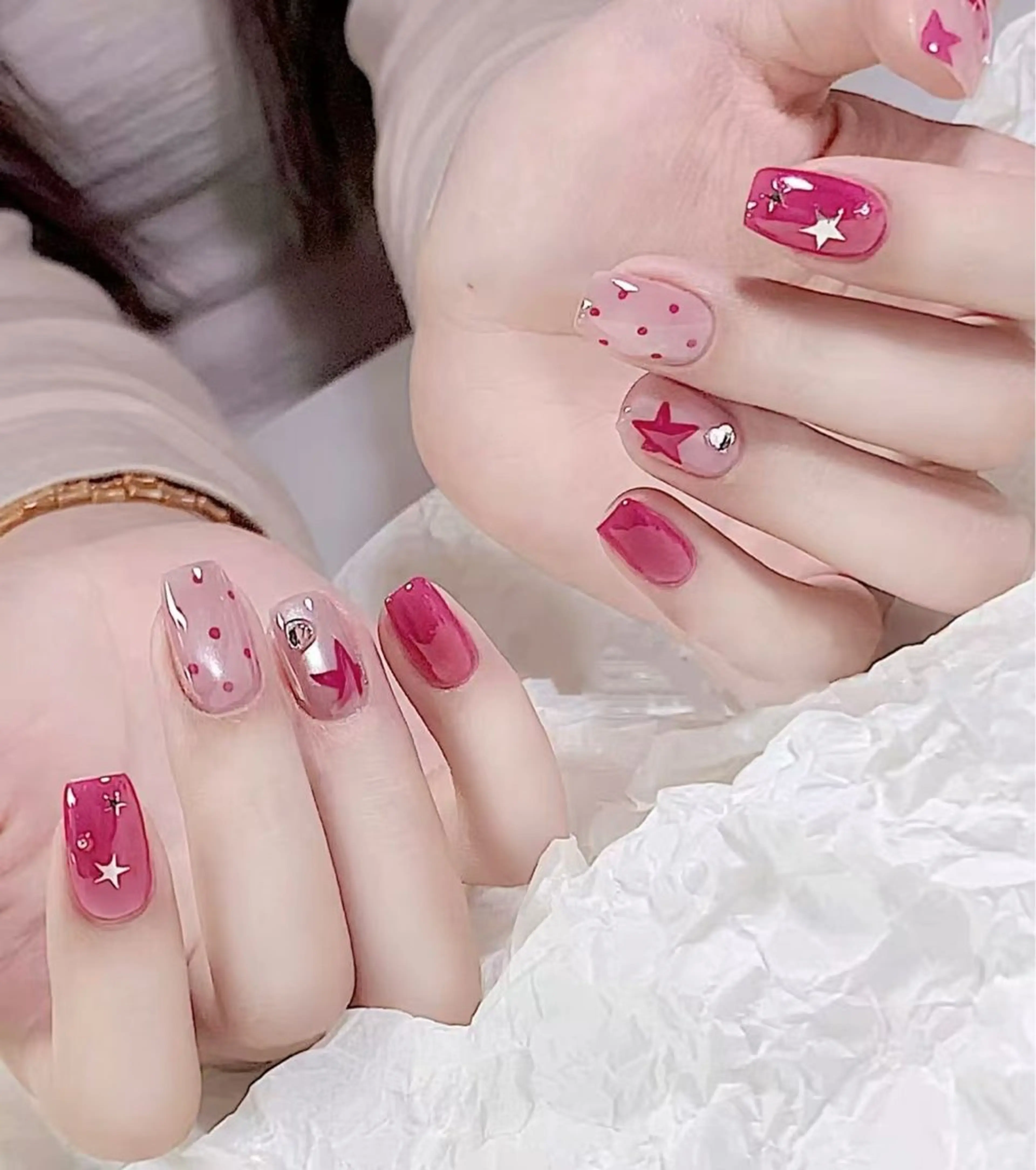 ネイル フラワーネイル フレンチネイル ジェルネイル ガラスフレンチ ハート ハンドネイル BabyYouMi nailのネイルデザイン