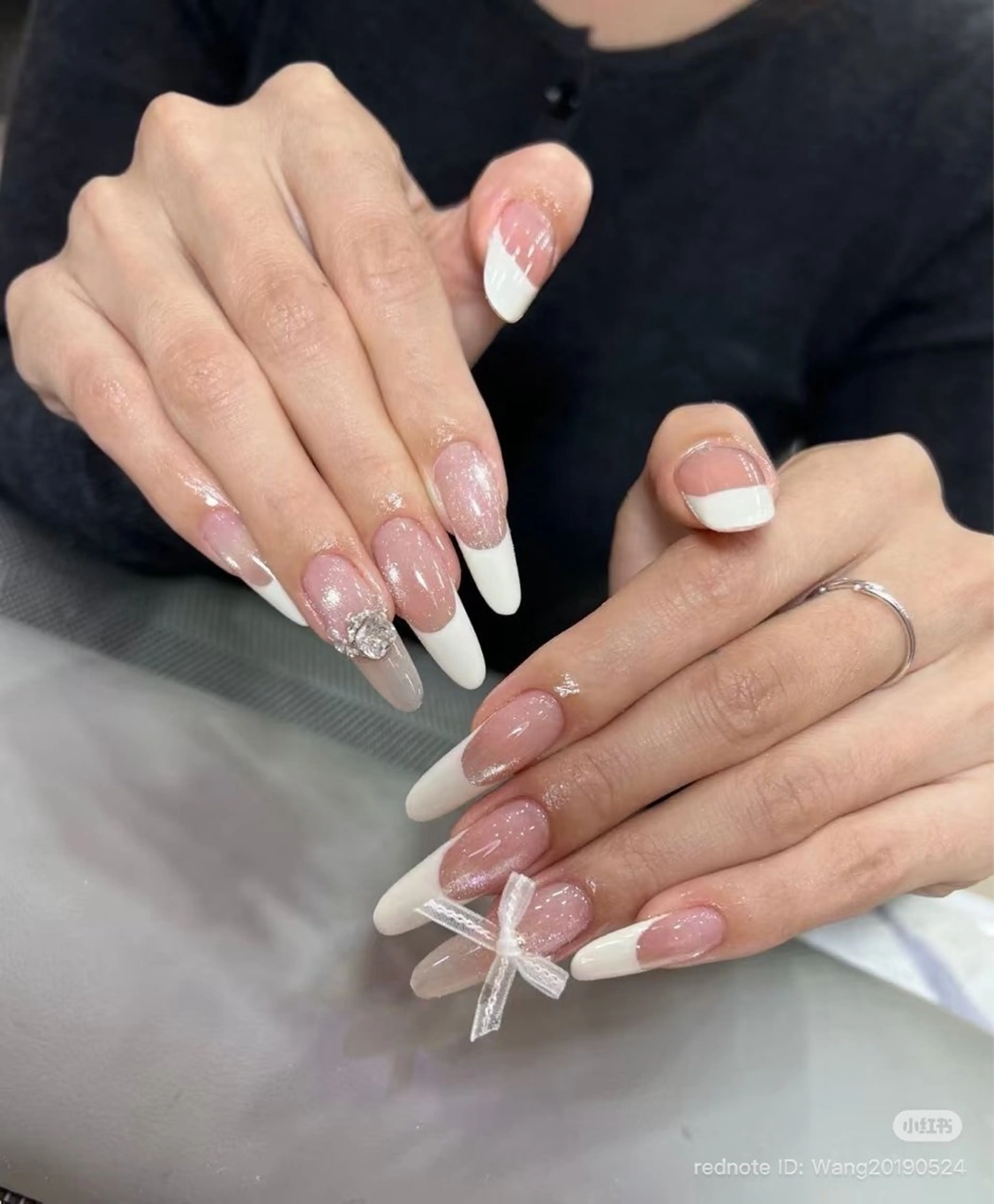 ネイル フレンチネイル キラキラネイル 韓国ネイル シンプルネイル ワンホンネイル ハンドネイル MEI Nailのネイルデザイン