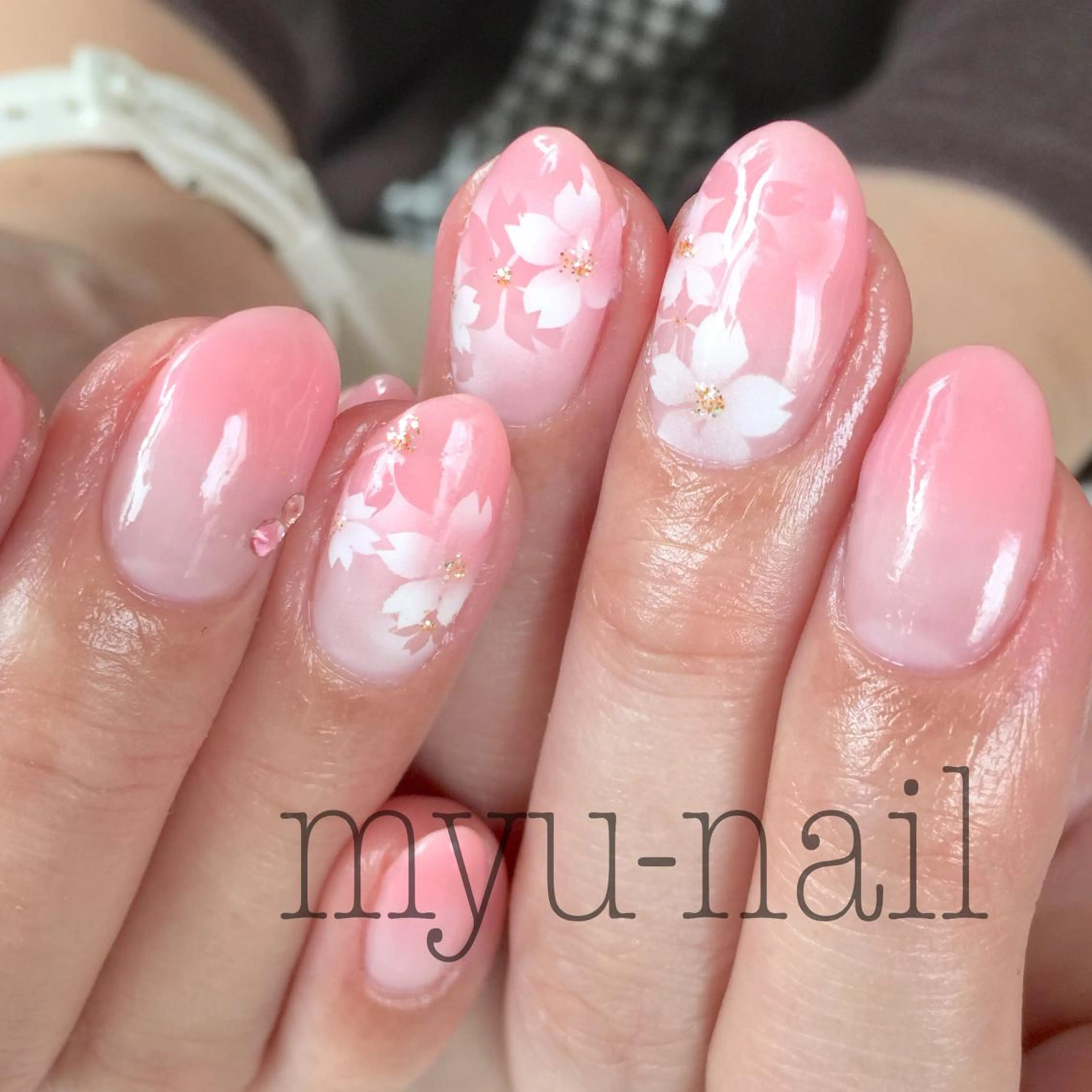 ネイル アートネイル 桜ネイル フラワーネイル ハンドネイル ホームサロン myu-nailのネイルデザイン