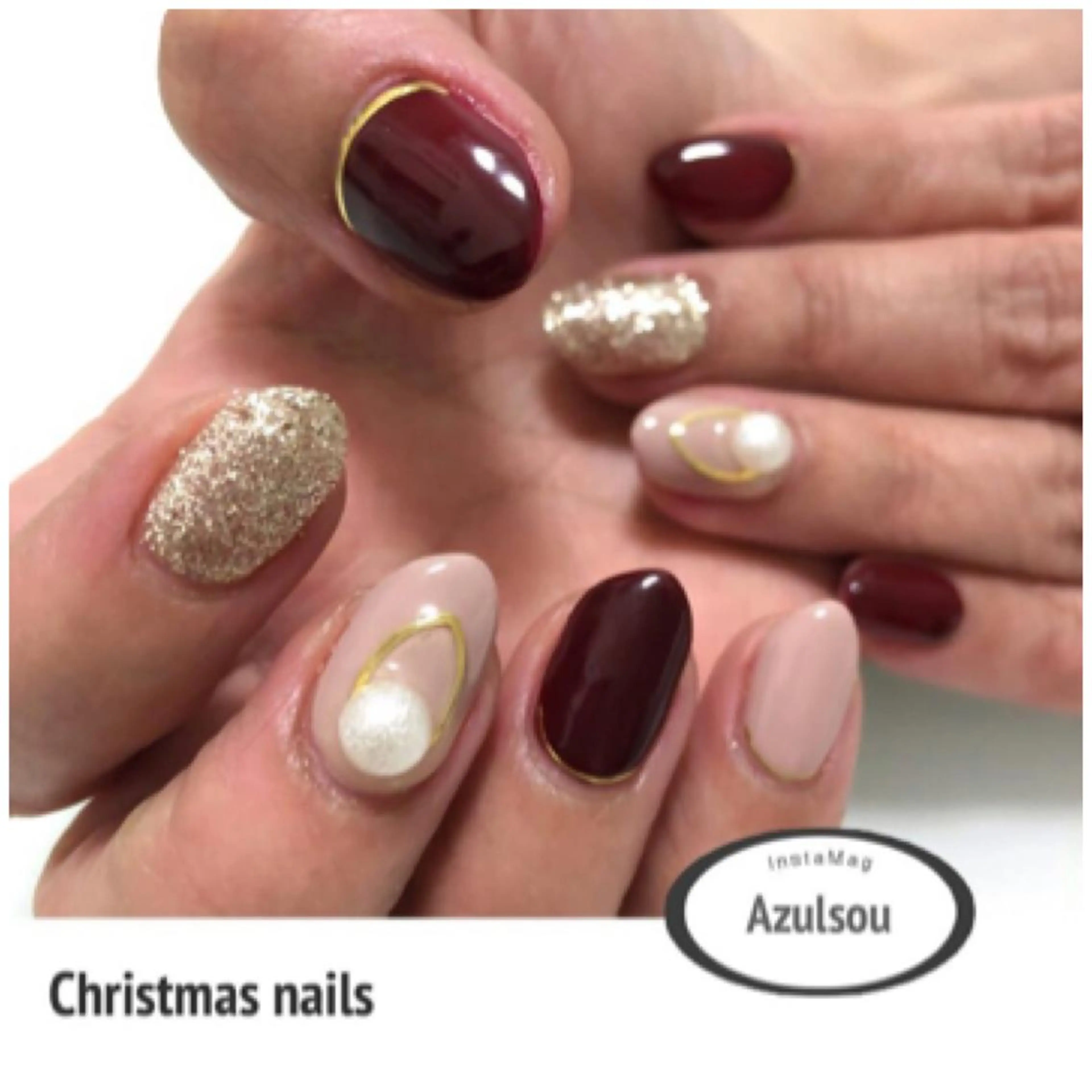 ネイル ボルドー 桜ネイル ジェルネイル パステルネイル 春ネイル ハンドネイル Azulsou 廣川愛のネイルデザイン