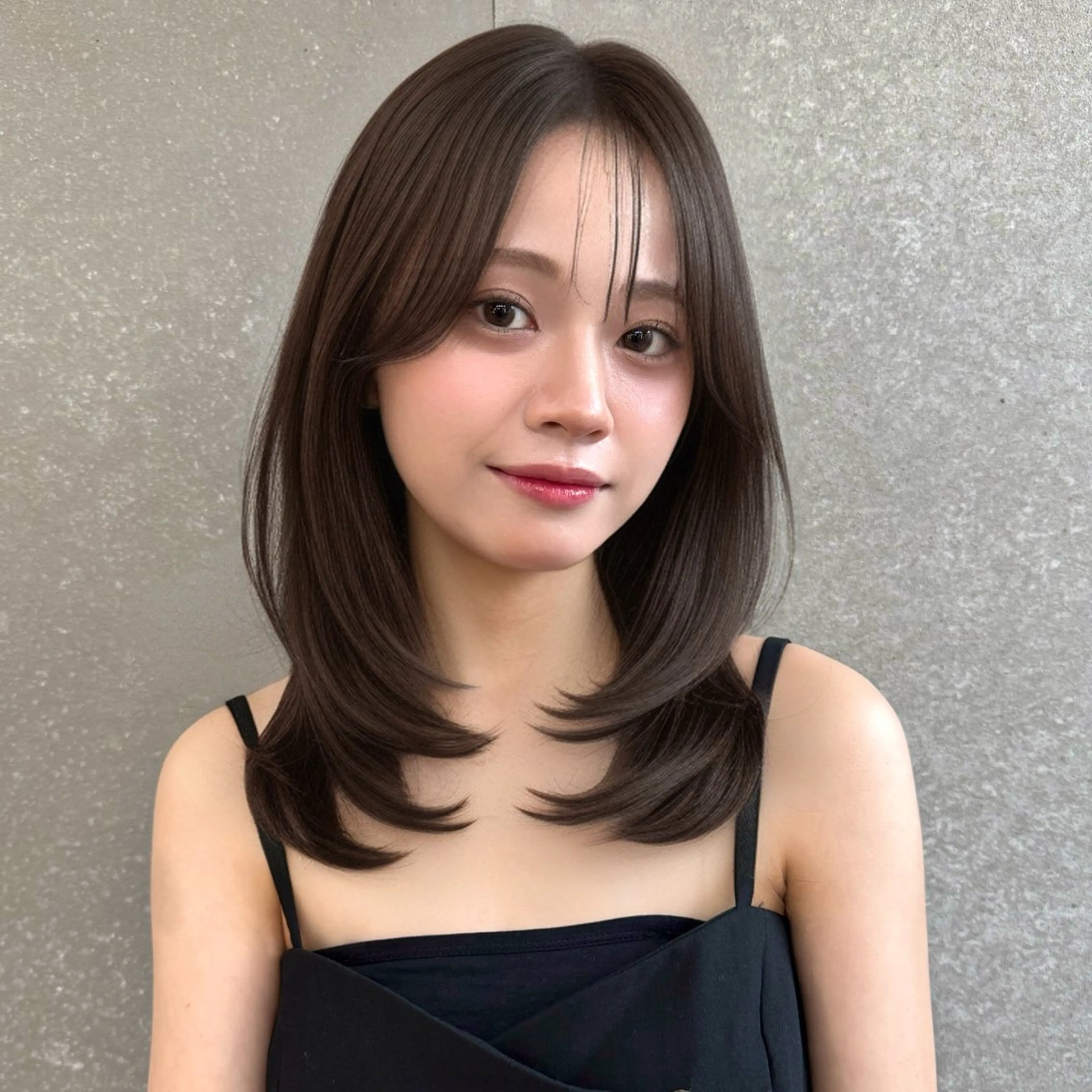ミディアム カラー ミディアムレイヤー 透明感カラー オリーブカラー レイヤーカット トリートメント カット ヘアカラー トリートメント 韓国レイヤー🇰🇷 /縮毛矯正💎/月音のヘアスタイル
