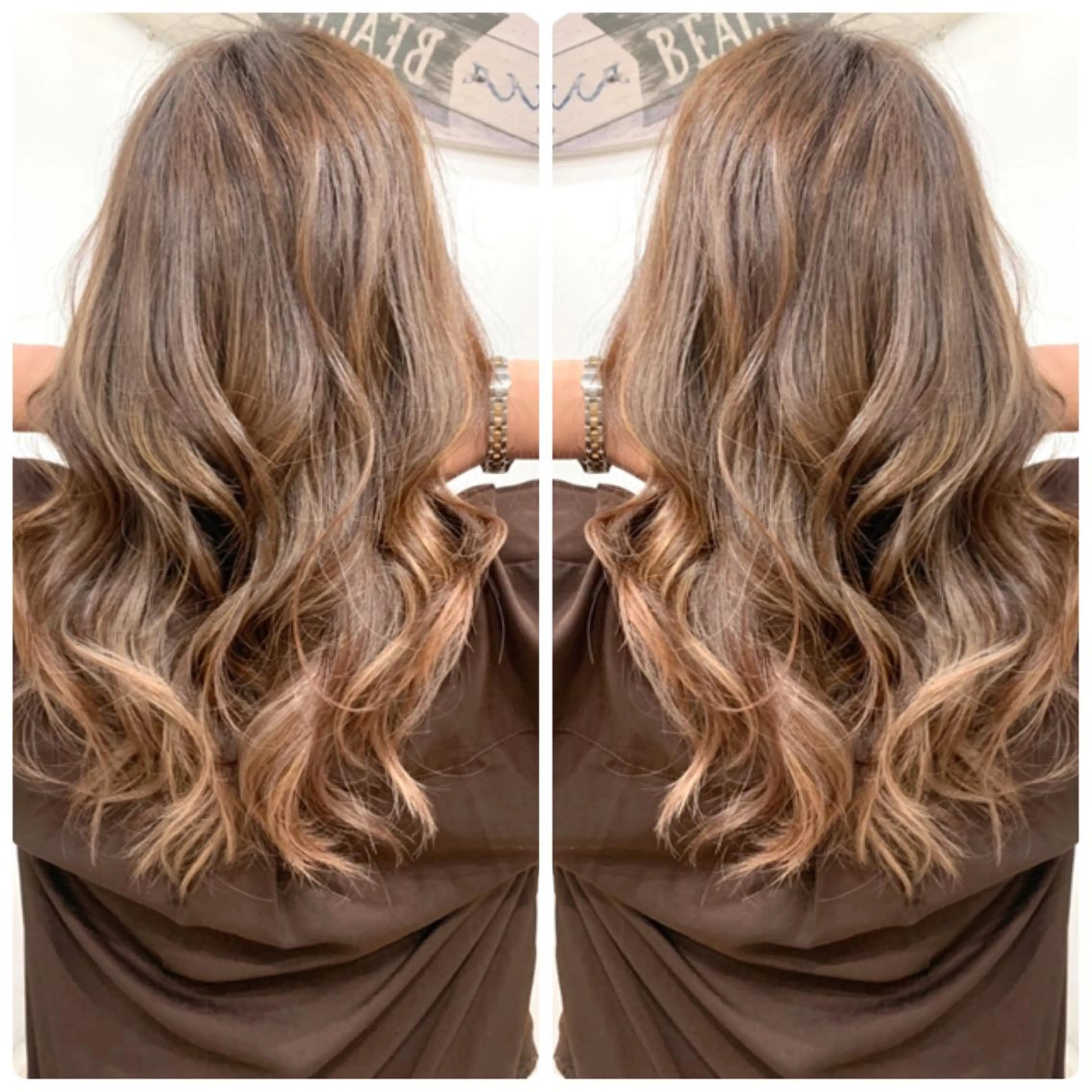 セミロング カラー アッシュ バレイヤージュ ブリーチ デザインカラー グレージュ カット ヘアカラー トリートメント 京都大人女性ショート 徒歩1分/秋山のヘアスタイル