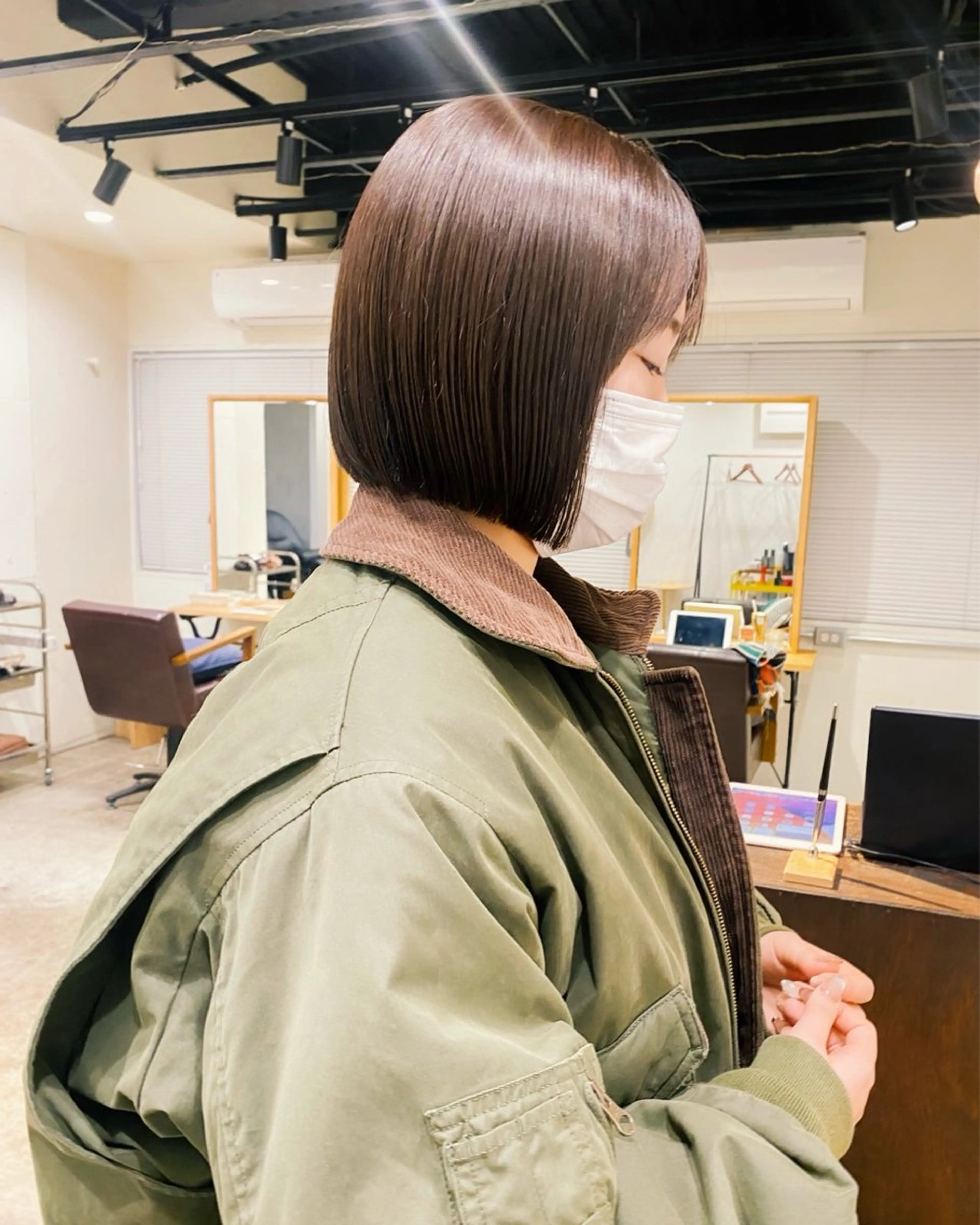 ショート カラー オリーブカラー ボブ 板谷みさき /艶ボブ/藤沢美容室のヘアスタイル