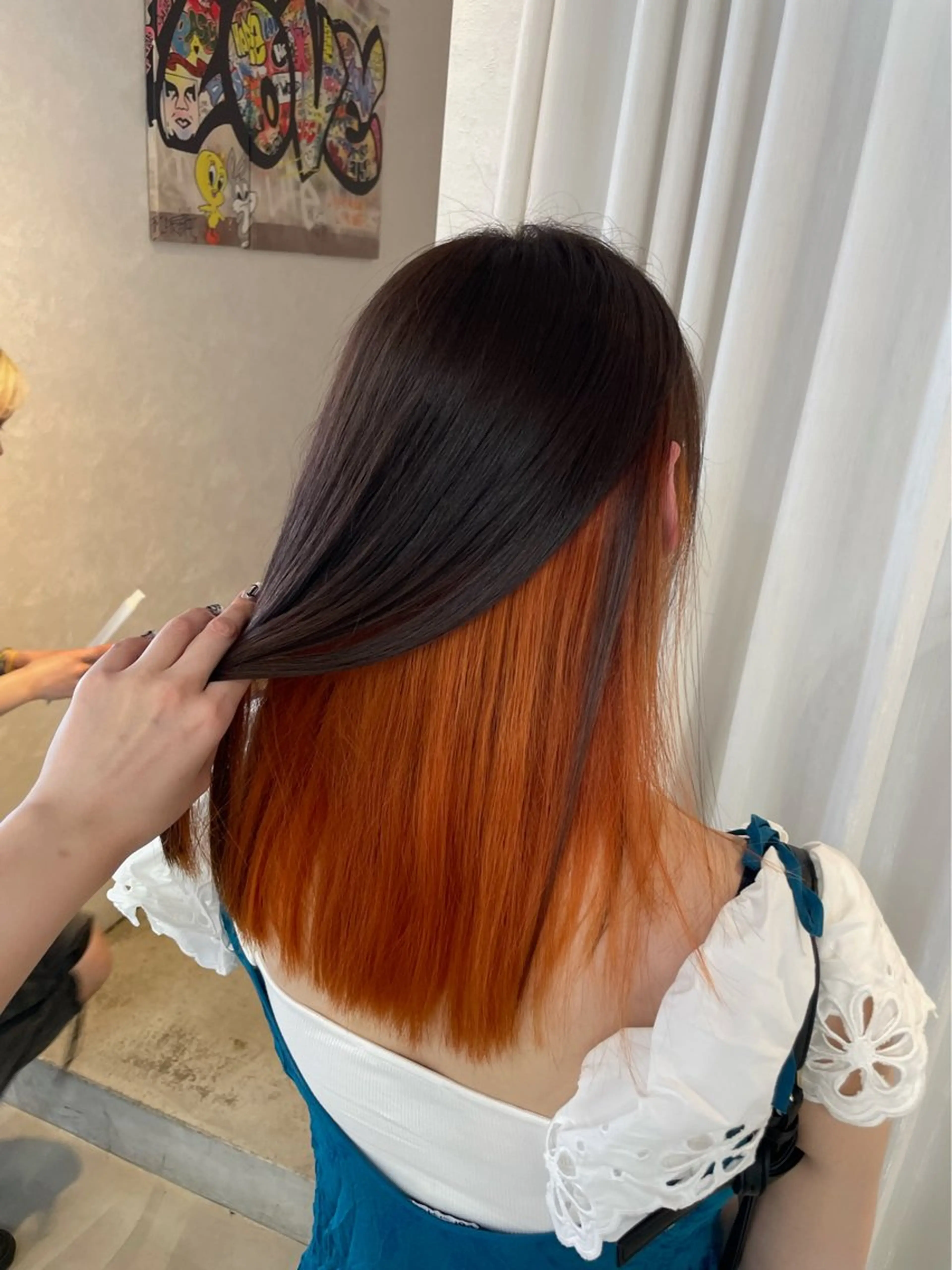 セミロング カラー ブラウンカラー ショコラブラウン オレンジ 安井まゆ _Box mico.のヘアスタイル