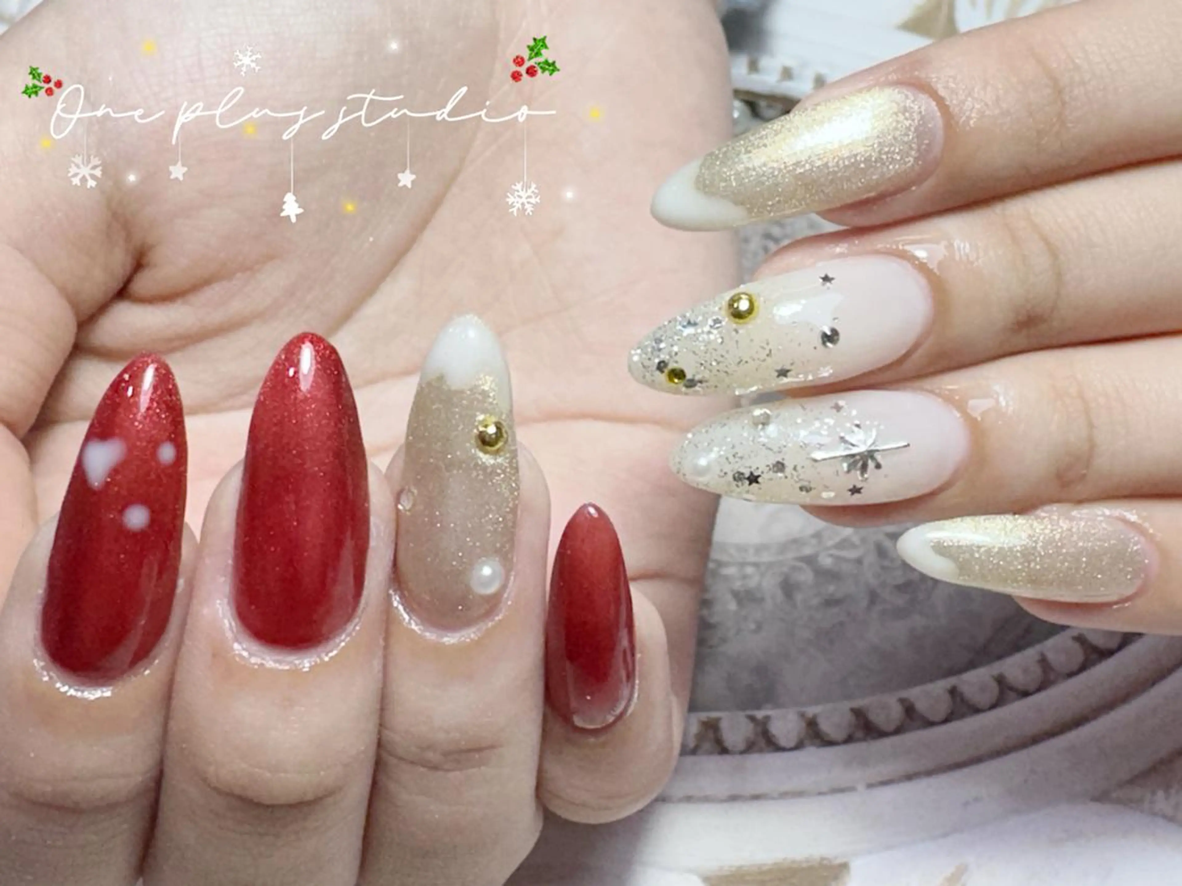 ネイル アニマル柄 ボルドー ブラウン フレンチネイル マグネットネイル One plus StudioNailのネイルデザイン