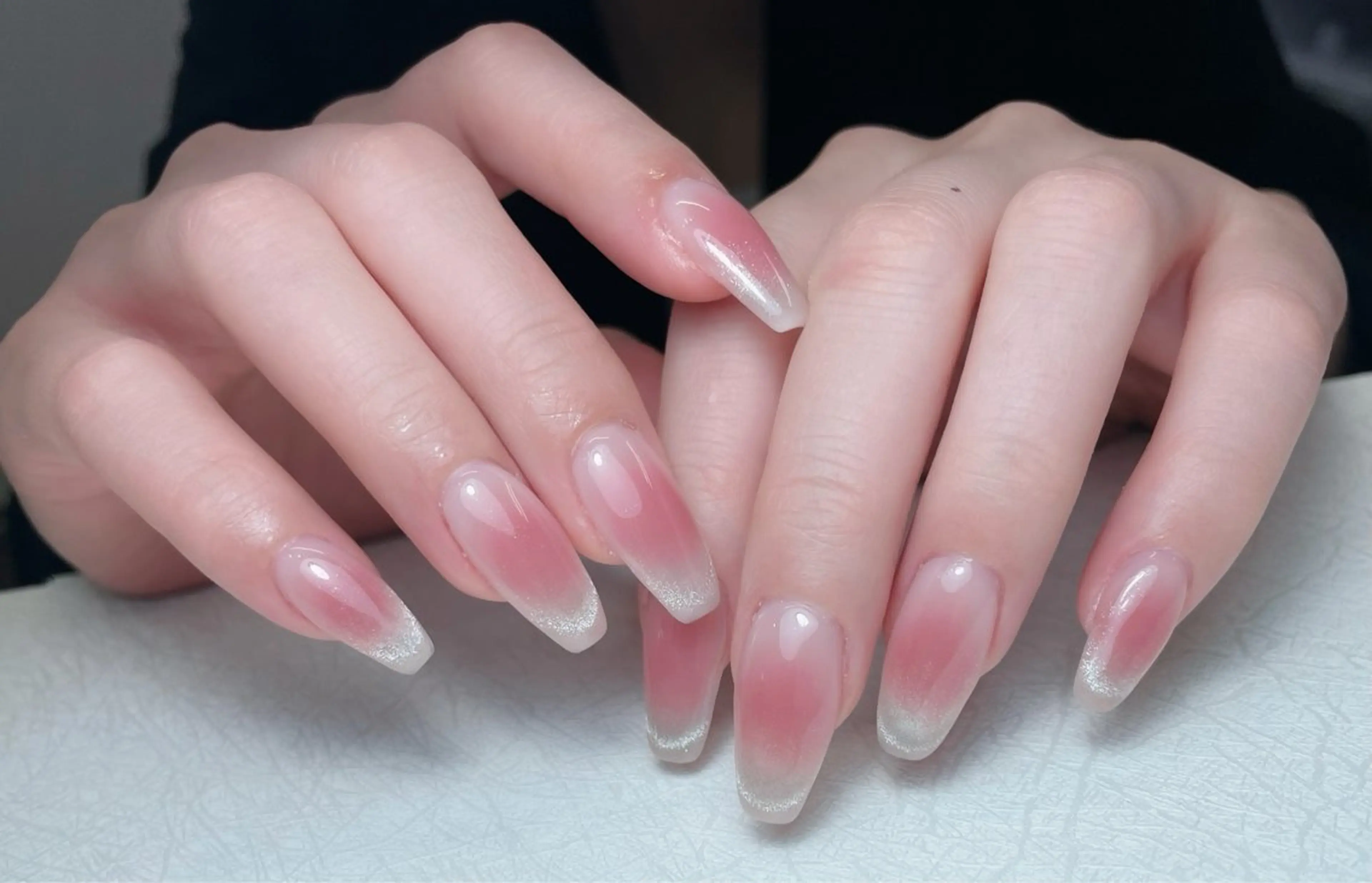 ネイル フレンチネイル ジェルネイル ガラスフレンチ 韓国ネイル ラメ(グリッター) ハンドネイル 中野駅から2分 MEO NAILのネイルデザイン