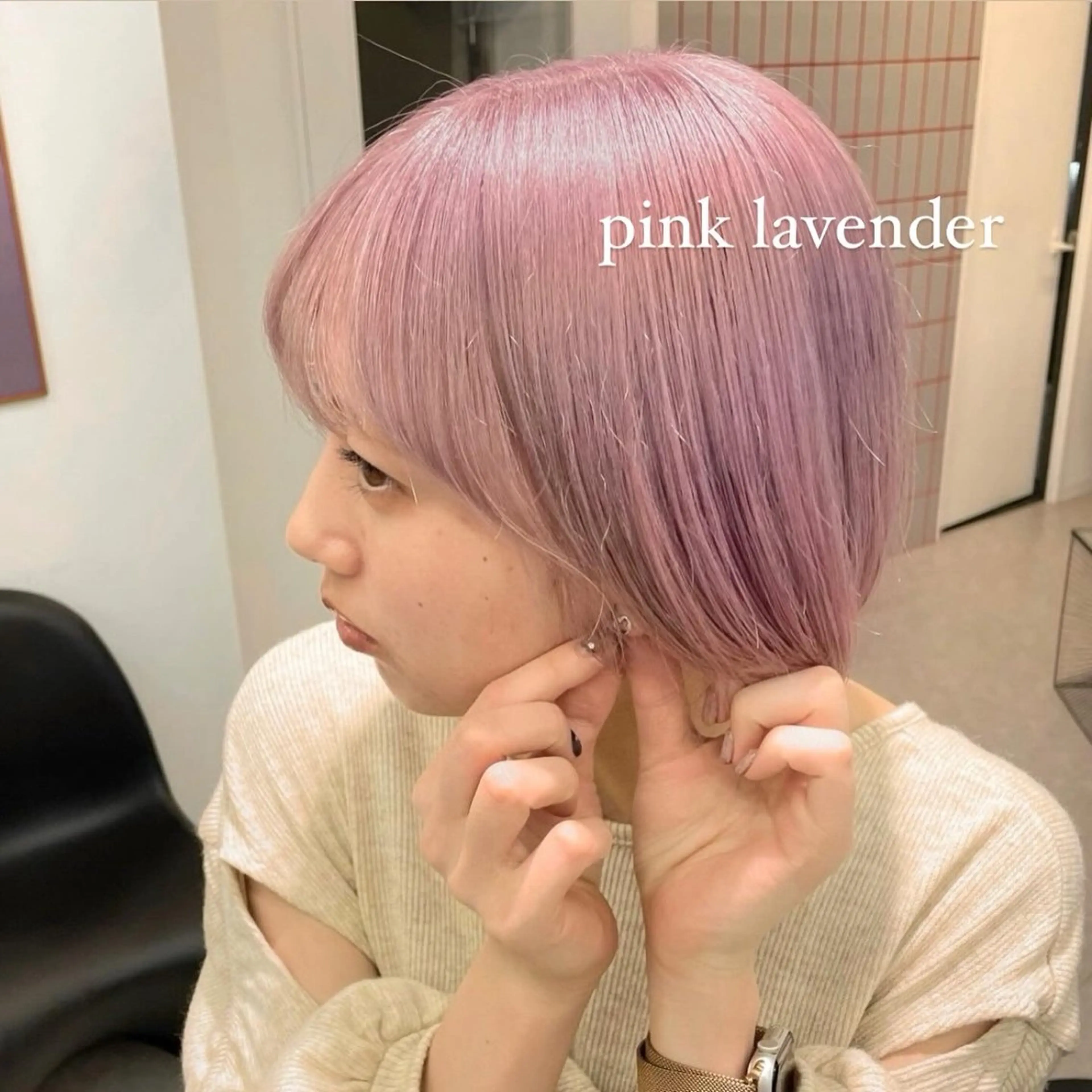 ショート カラー ブリーチ ラベンダーカラー ピンクカラー ピンクラベンダー 顔まわり/レイヤー/ 透明感/まいな🥨のヘアスタイル