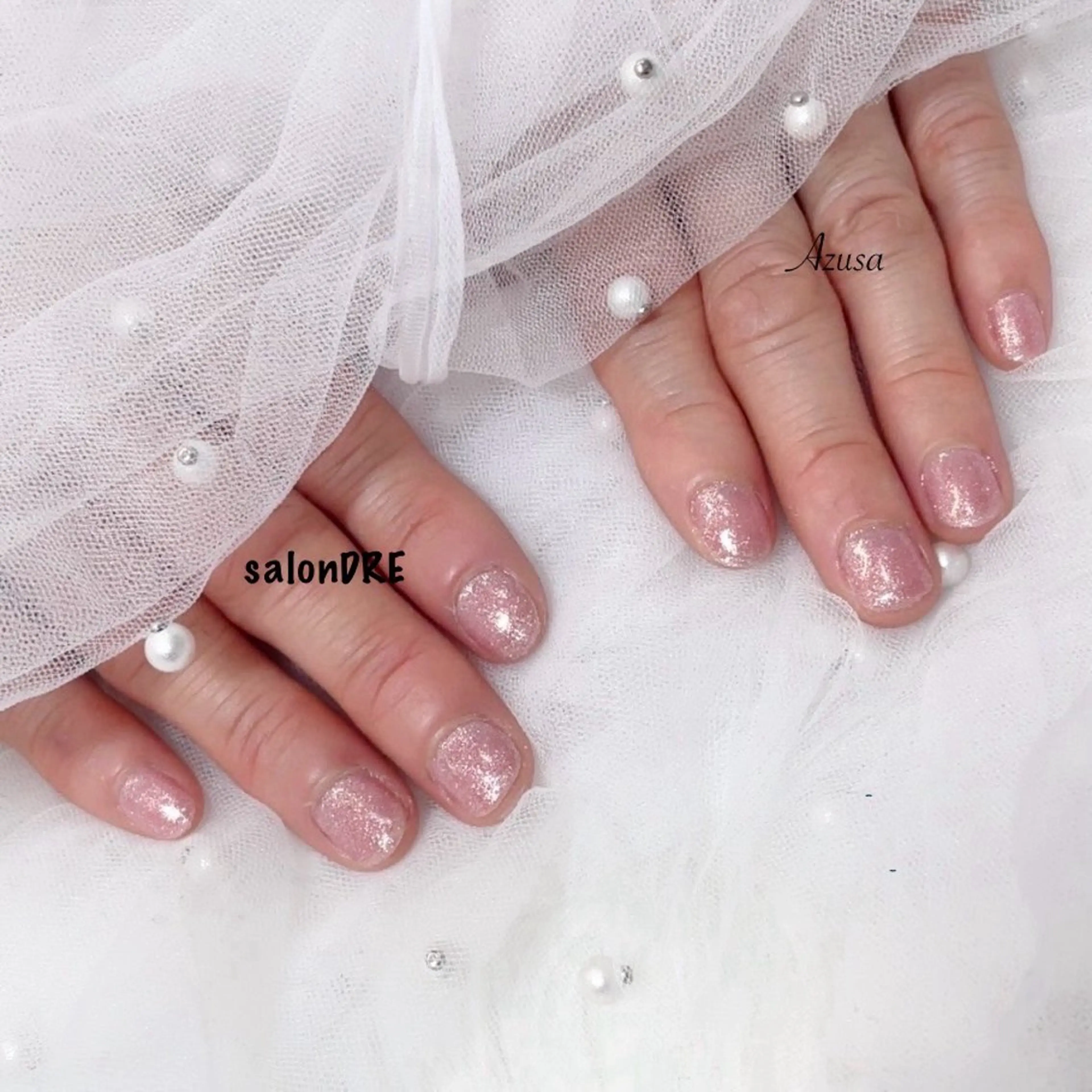 ネイル ラメ(グリッター) ワンカラーネイル ピンク 春ネイル ハンドネイル salonDRE AZUSAのネイルデザイン