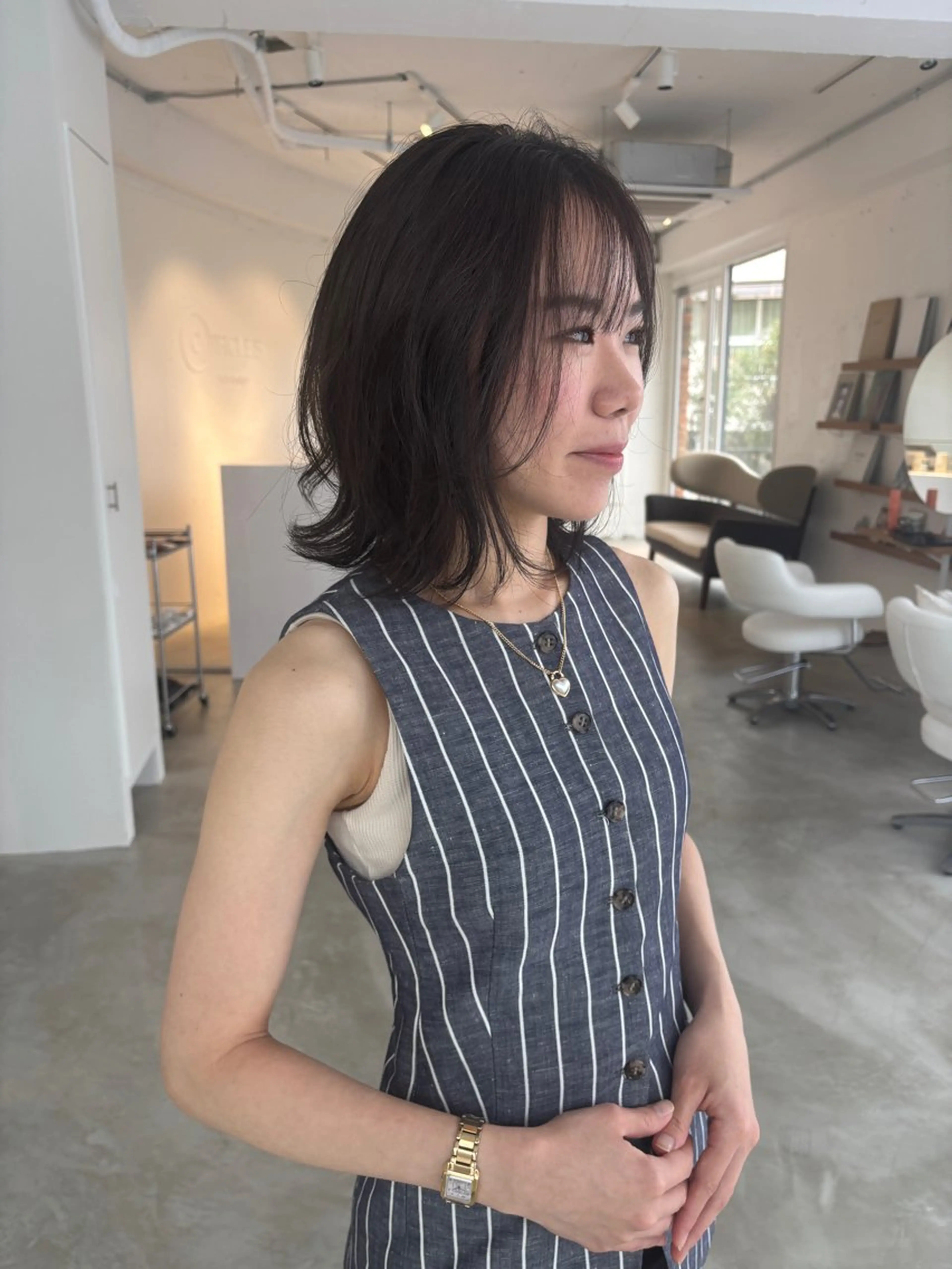 ミディアム カラー パーマ ミディアムパーマ グレージュ レイヤーカット デジタルパーマ カット ヘアカラー 薬院浄水通/ショート /ボブ/rukaのヘアスタイル