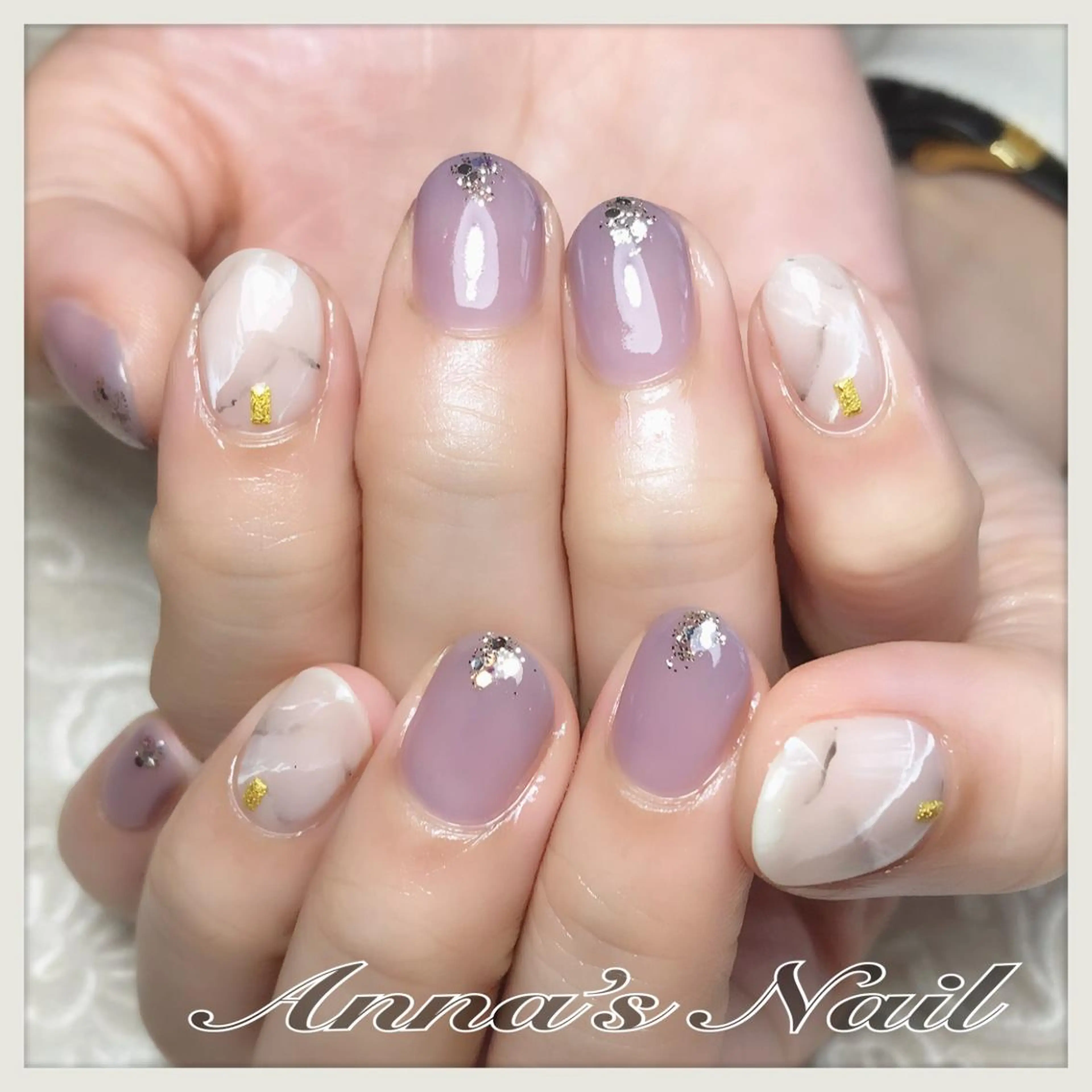 ネイル クリアネイル 大理石ネイル(マーブル) パープル Anna’s Nail所属・清口 杏奈のネイルデザイン