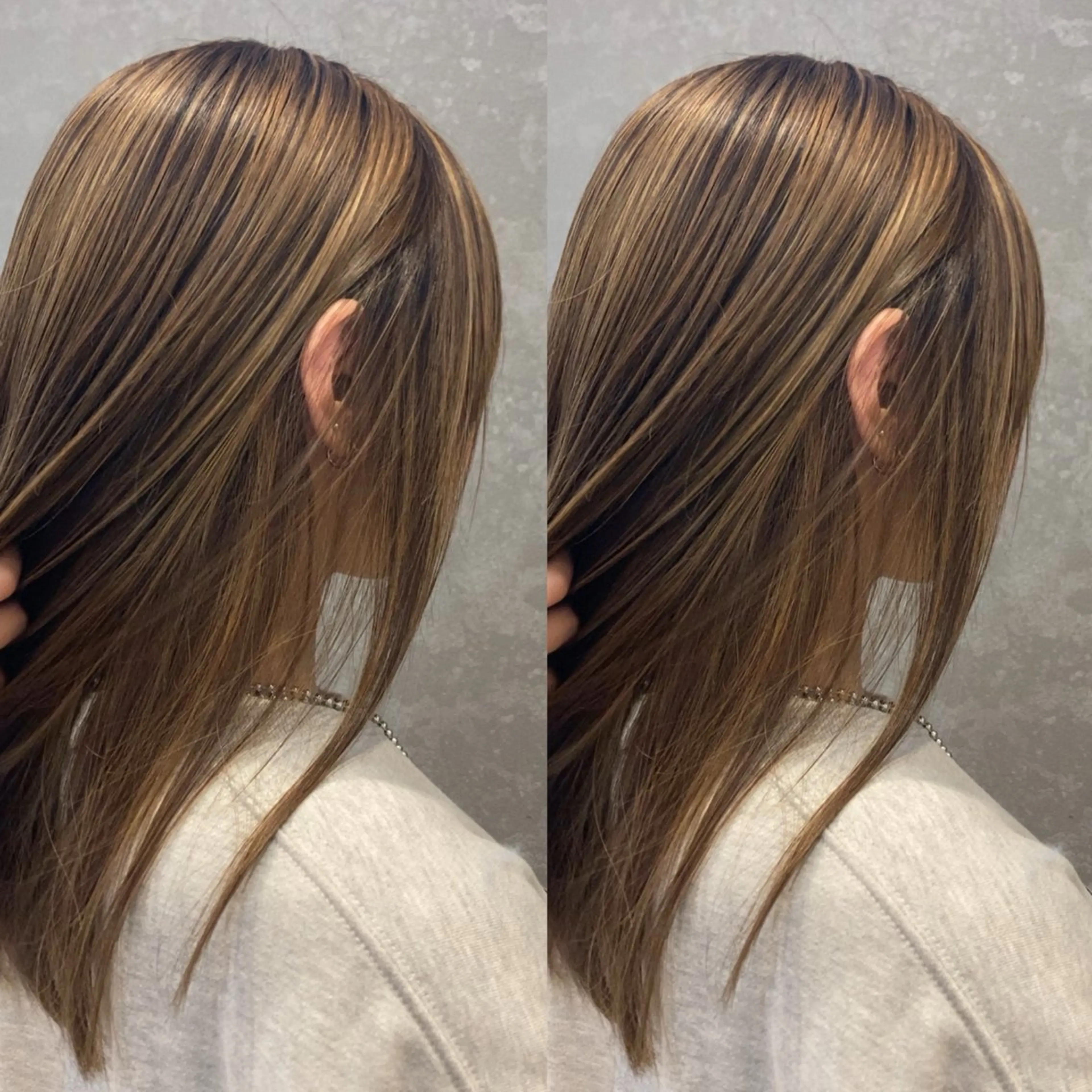 セミロング カラー ブリーチ ハイライトカラー ハイライト schon所属・み うのヘアスタイル