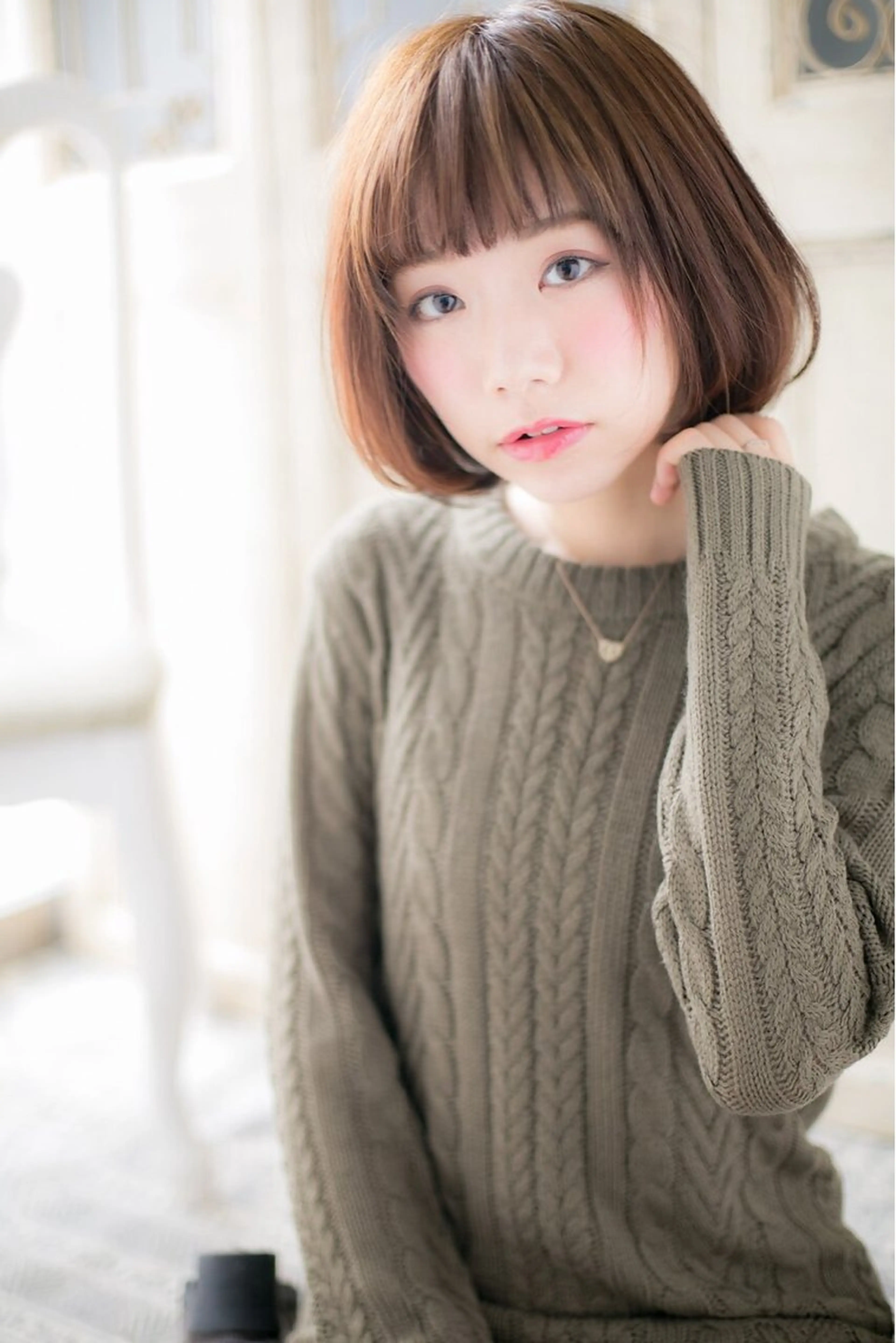 ミディアム 縮毛矯正×髪質改善 カラー×クロスパーマのヘアスタイル