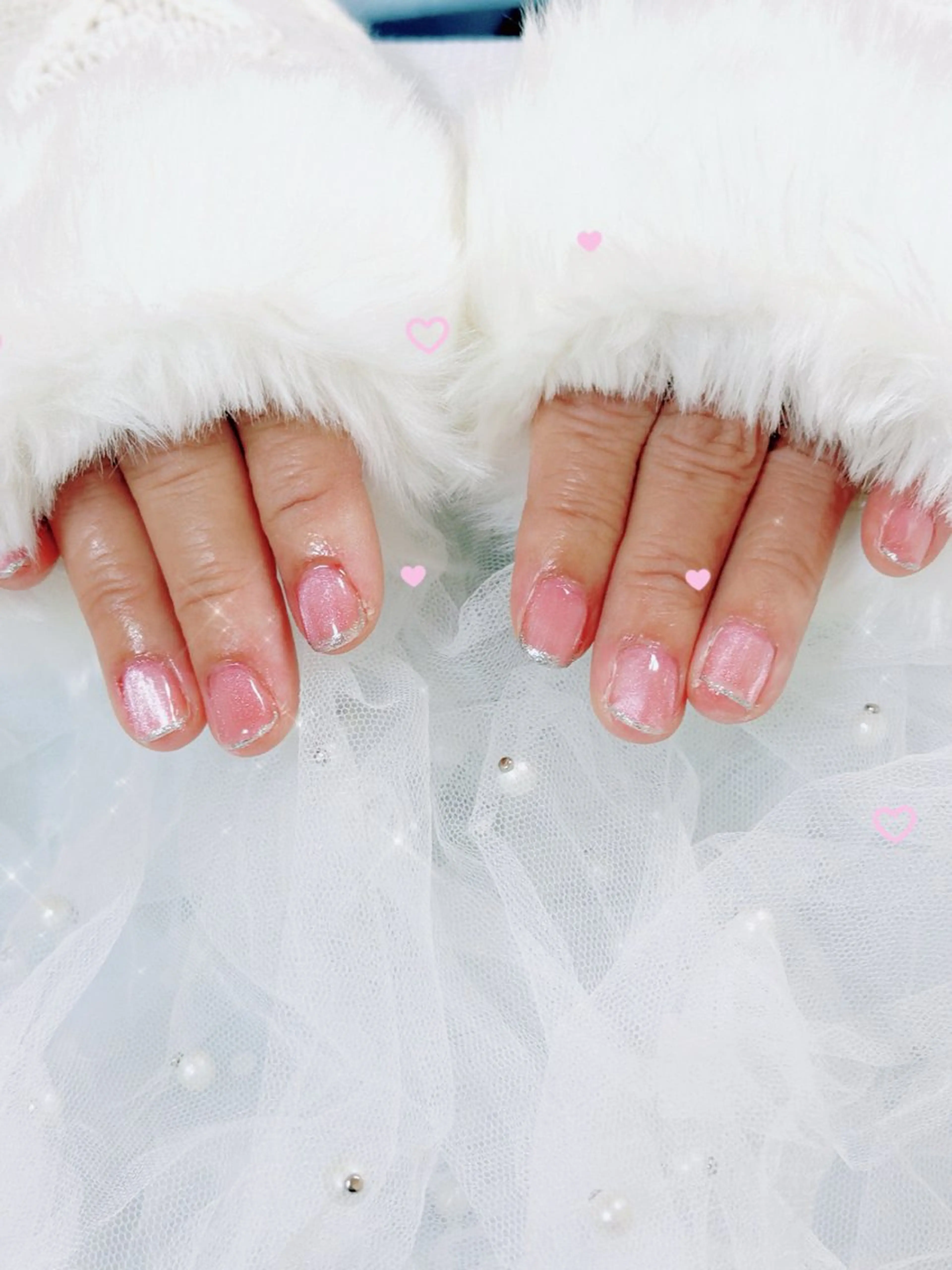 ネイル フレンチネイル キラキラネイル 韓国ネイル マグネットネイル ワンホンネイル ハンドネイル Rencontre所属・Rencontre 四谷三丁目韓国ネイルのネイルデザイン