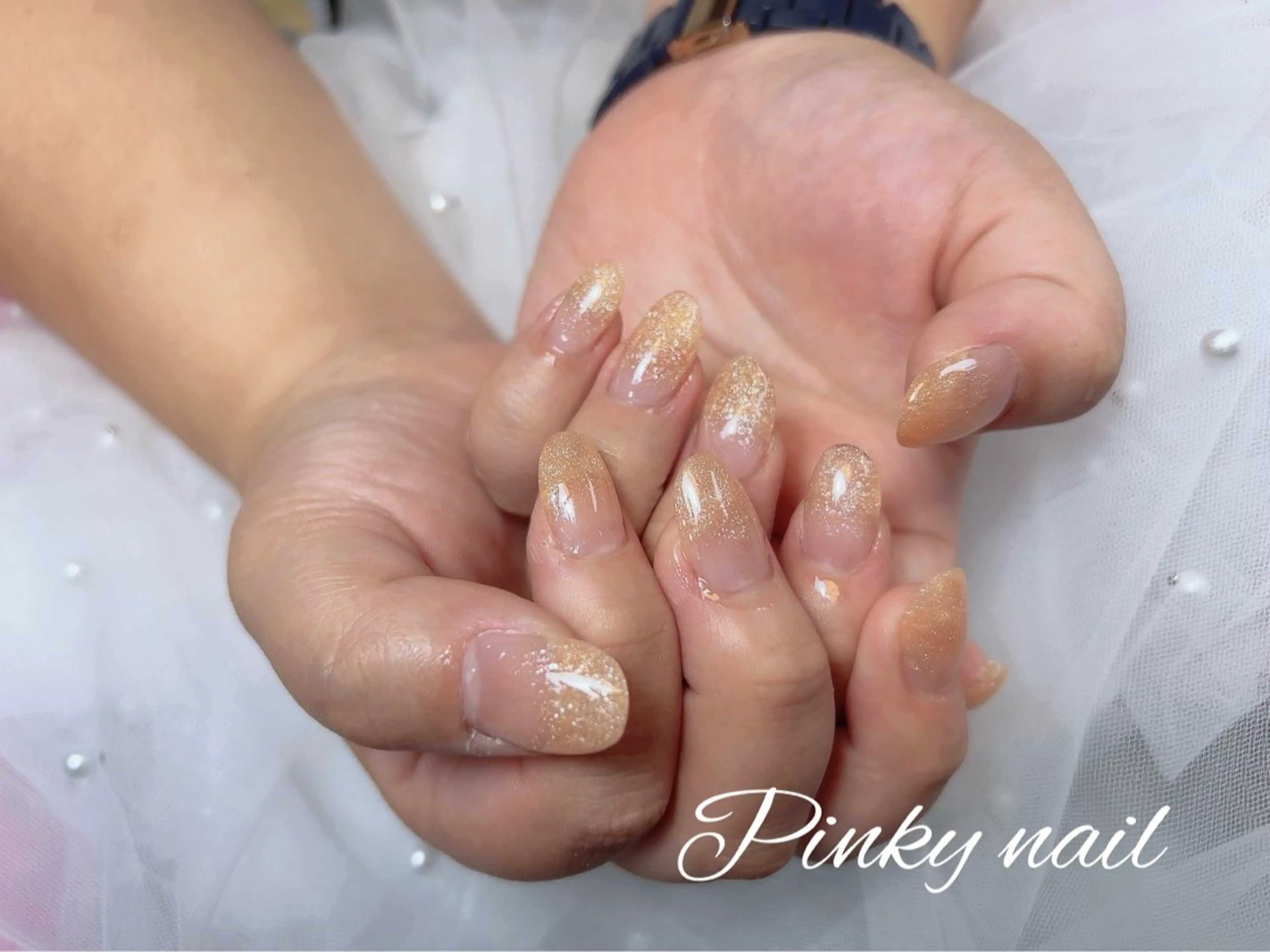 ネイル グラデーション ラメ(グリッター) ラメグラデーション オレンジ スカルプネイル ハンドネイル 高野 祐紀のネイルデザイン