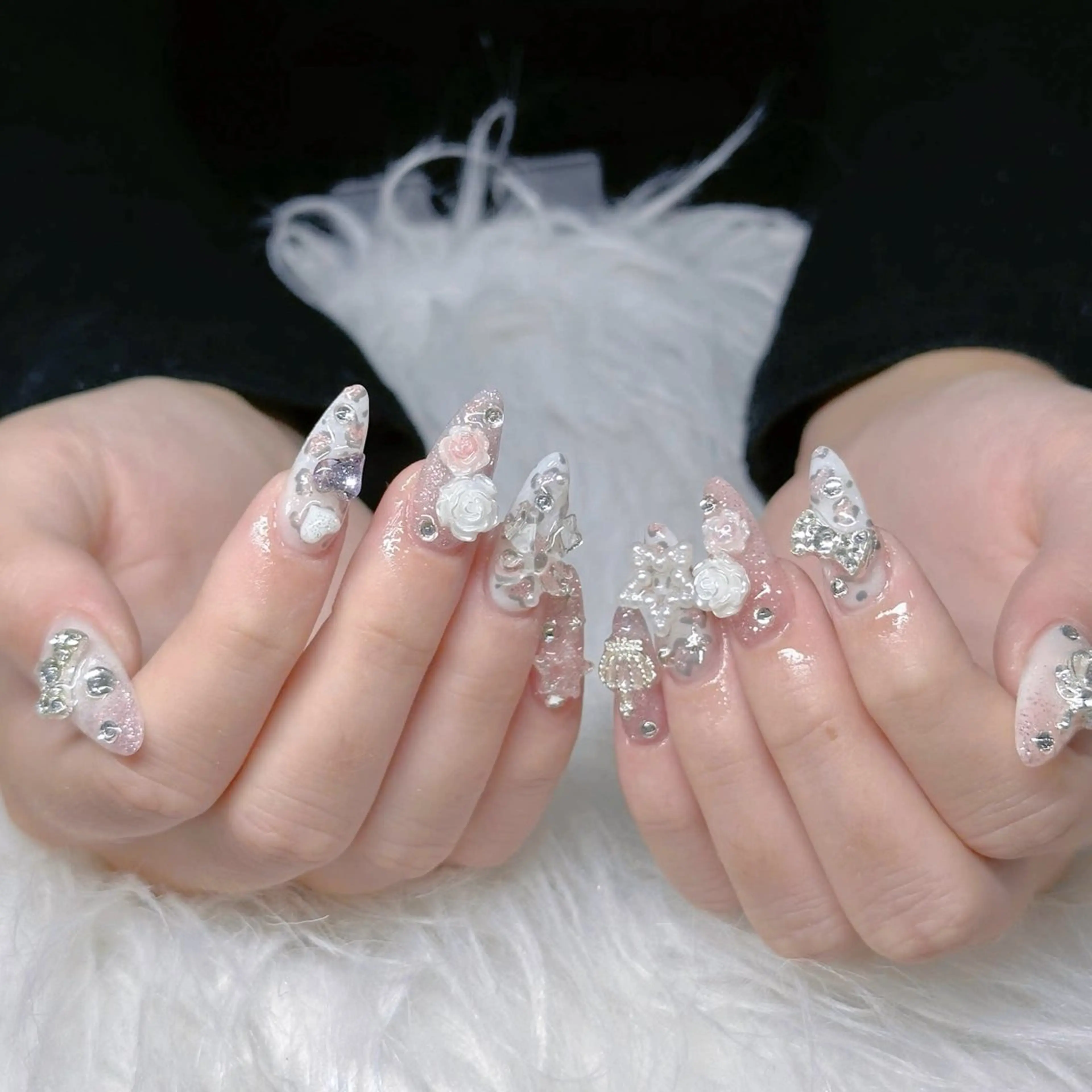 ネイル オーロラネイル グラデーション ハート ホログラムネイル キラキラネイル HA NIのネイルデザイン