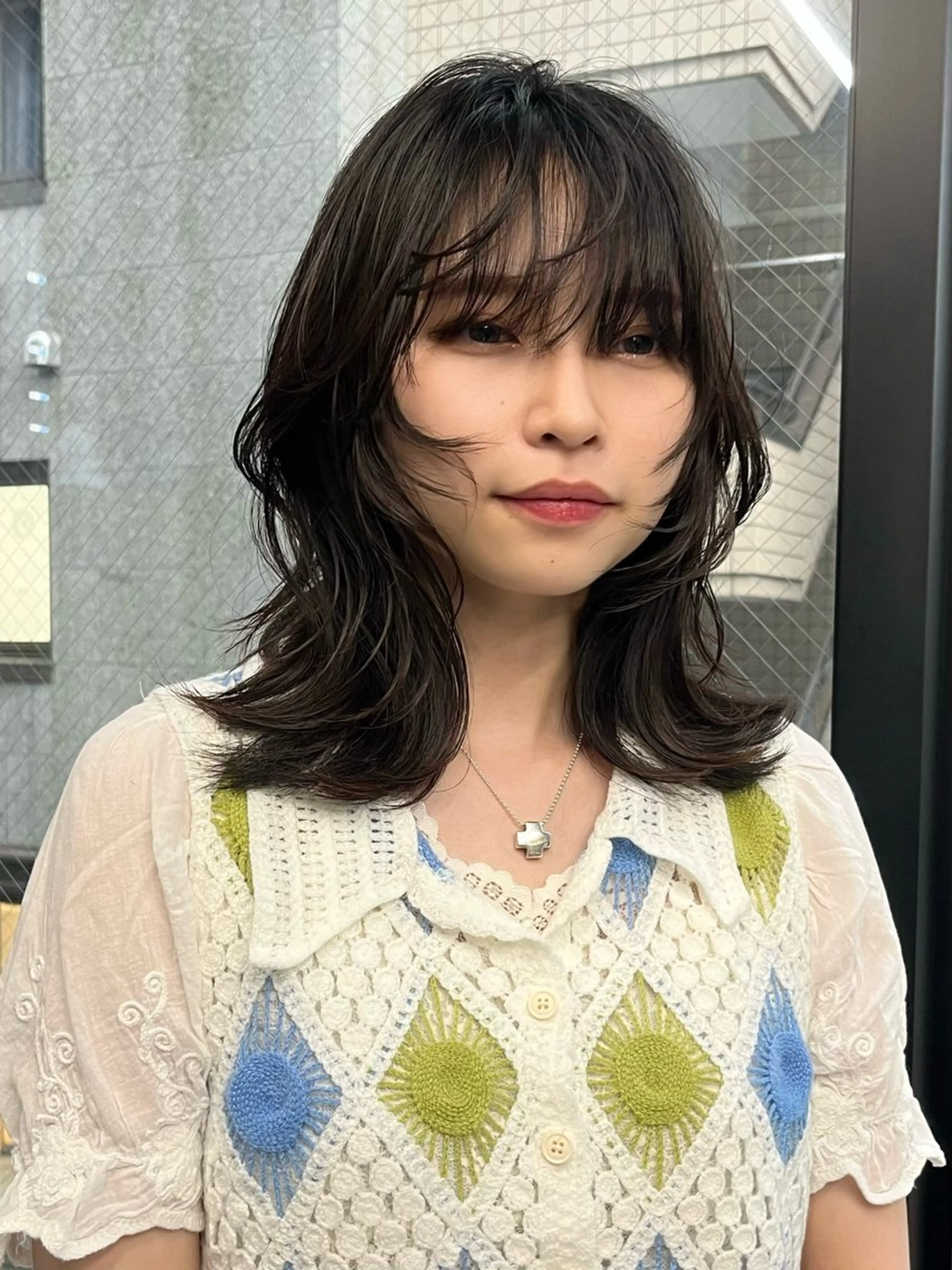 セミロング カラー グレージュ 顔まわりレイヤー 顔周りカット レイヤーカット シャギー ウルフ/レイヤー ⚡️ITSUKU⚡️のヘアスタイル