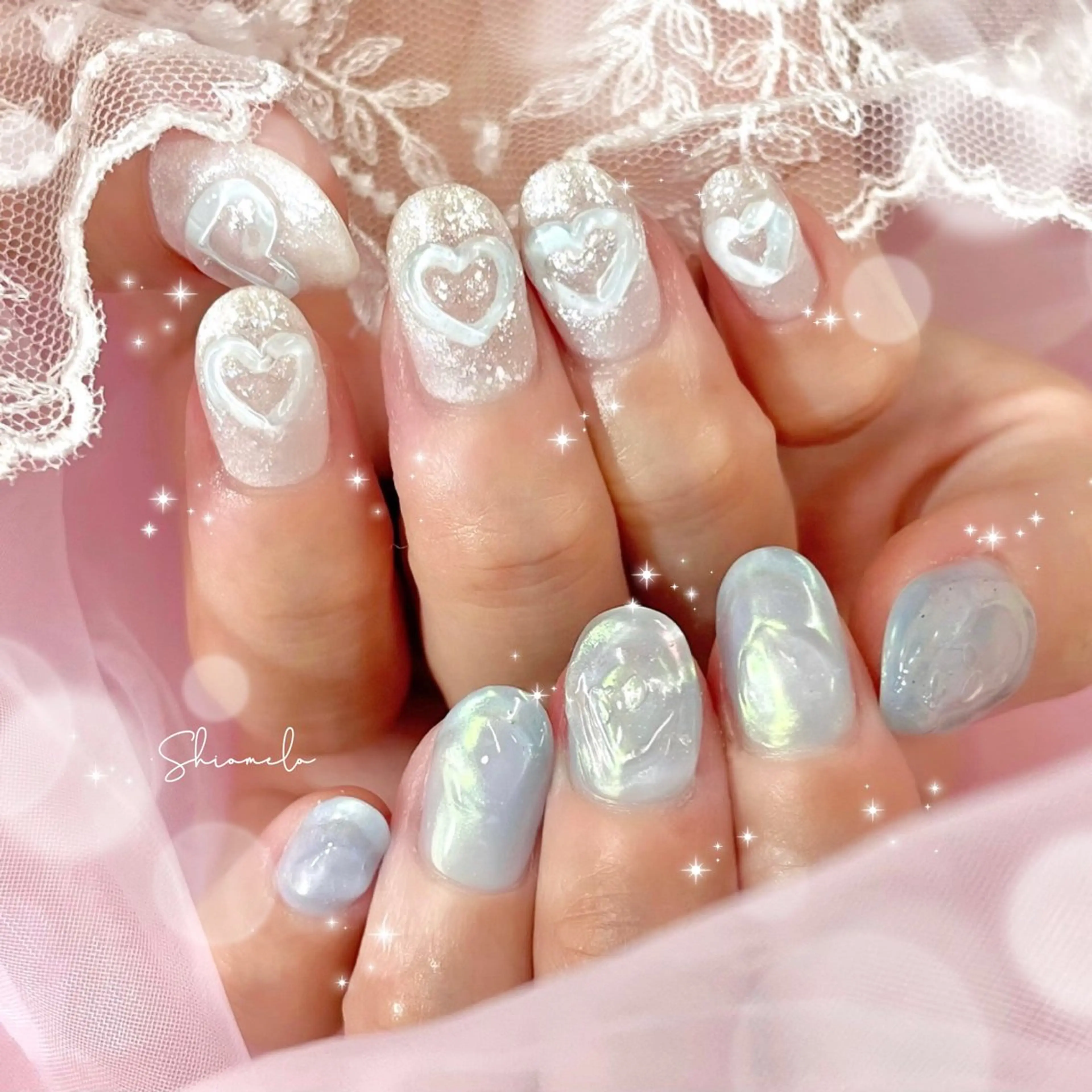 ネイル オーロラネイル ハート 韓国ネイル Maison de l'Angeのネイルデザイン