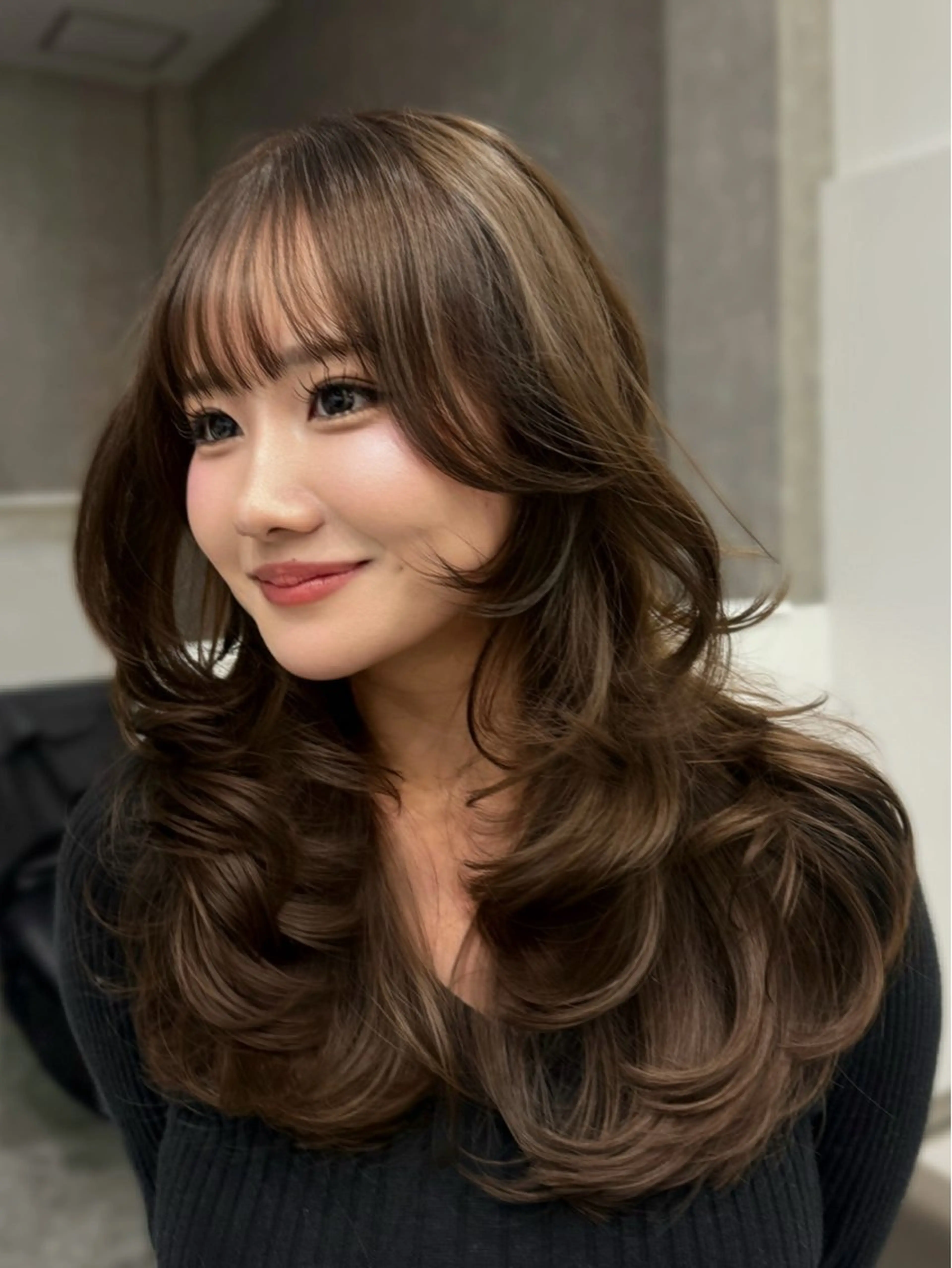 セミロング カラー カット ヘアカラー ハイライト、レイヤー カット/西梅田/中西のヘアスタイル