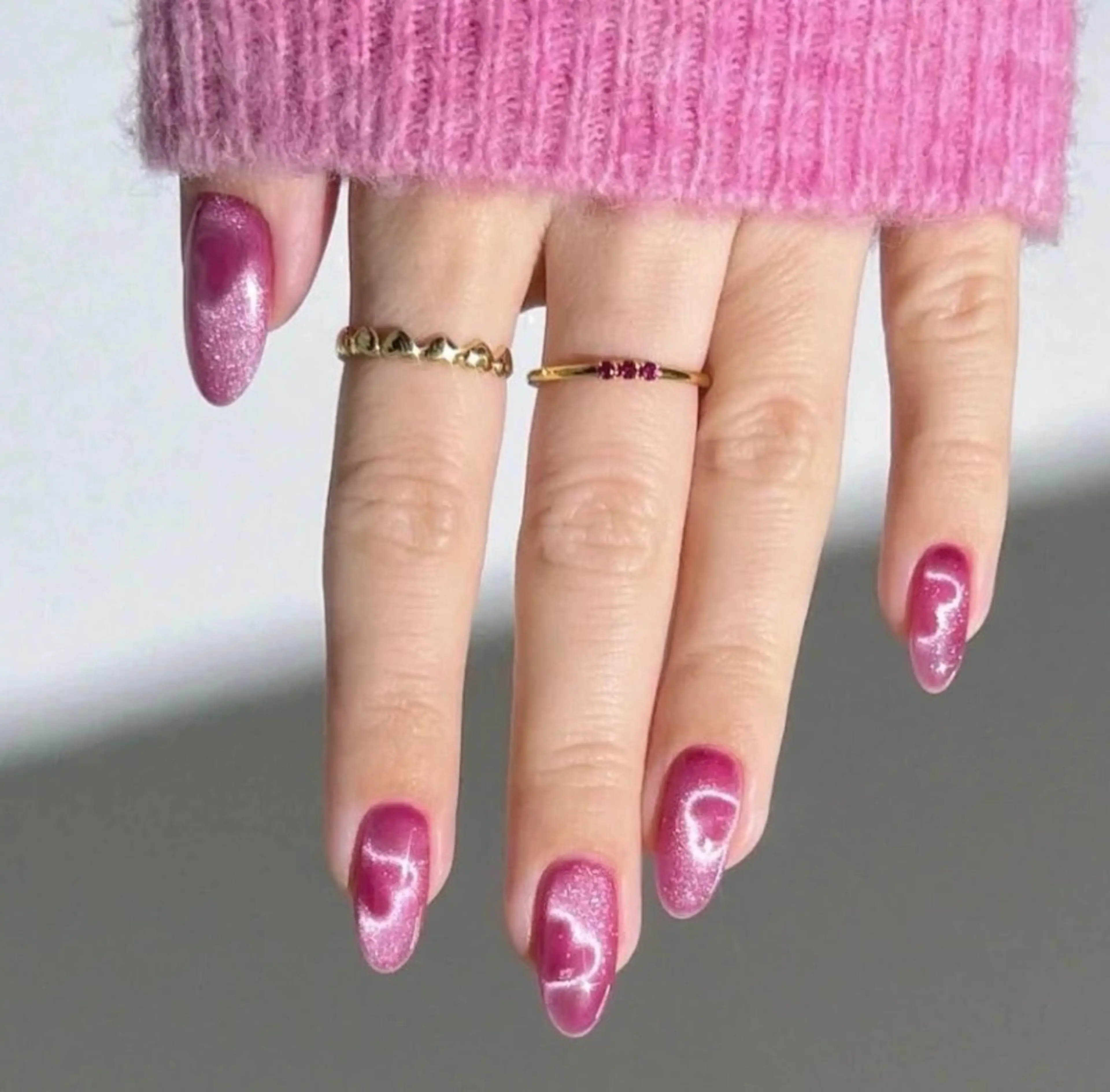 ネイル ハート マグネットネイル リボン、ガーリー パーツ放題専門店のネイルデザイン