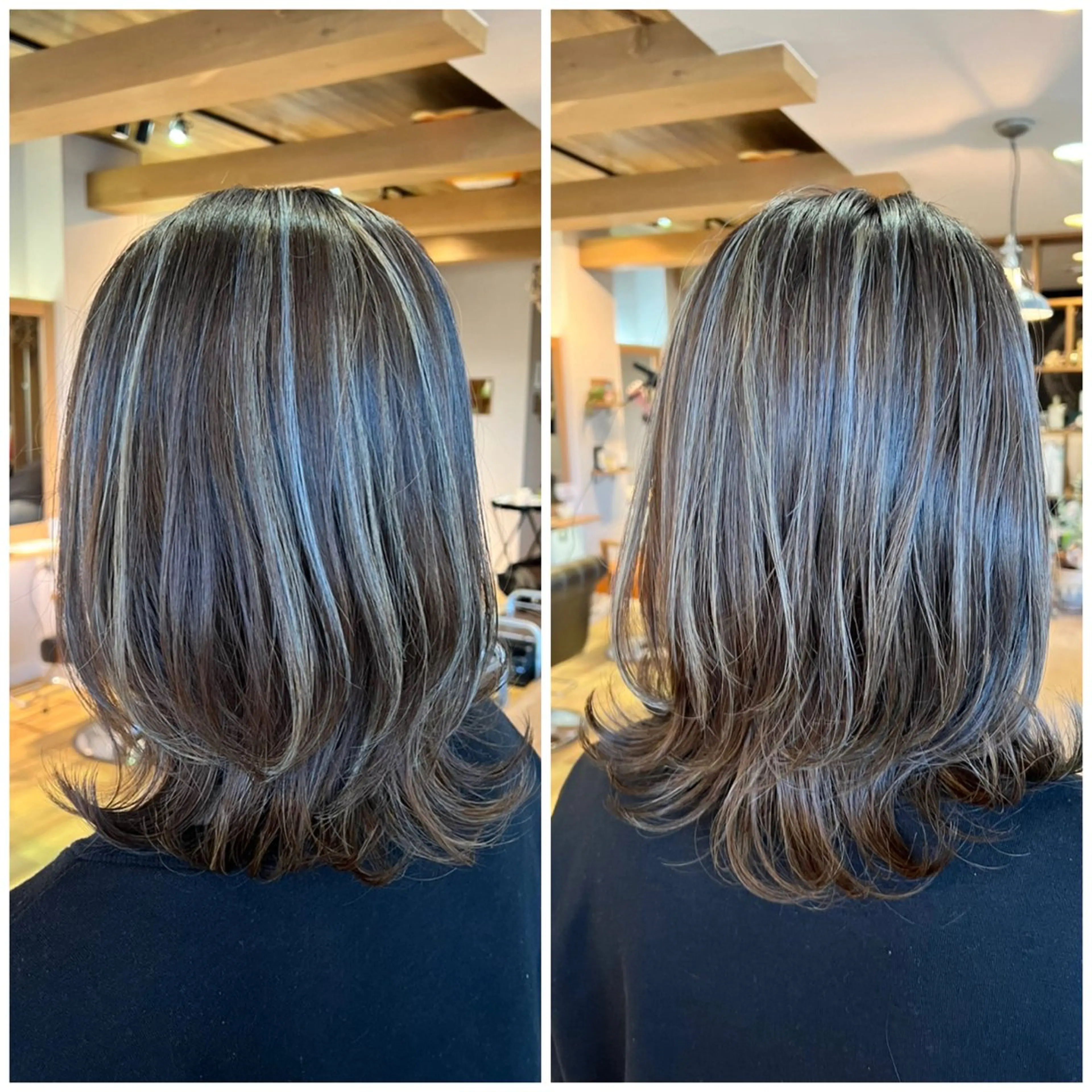 セミロング カラー グレージュ ハイライトカラー ハイライト ヘアカラー トリートメント ツキダテ ユイのヘアスタイル