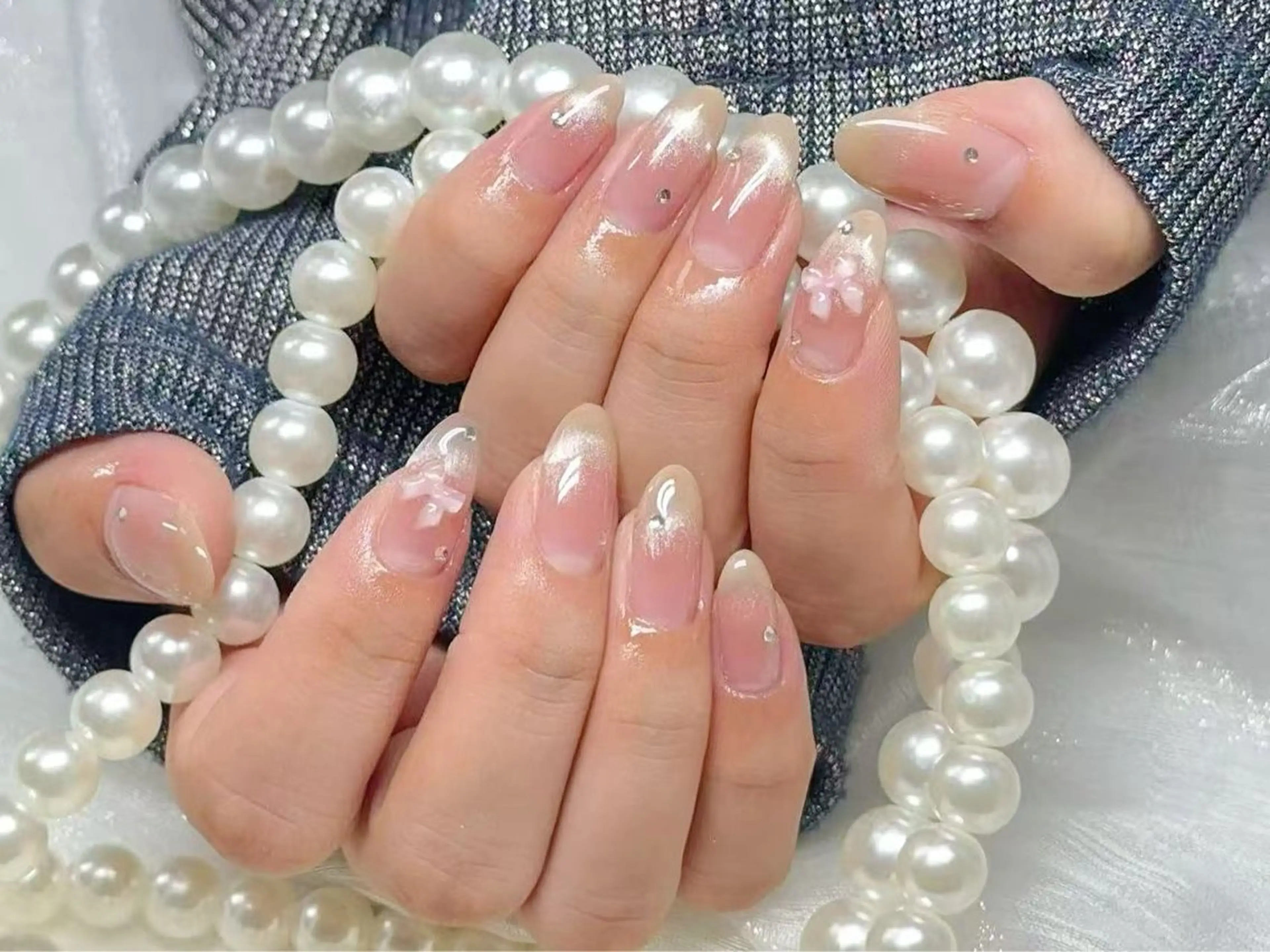 ネイル アートネイル クリアネイル 成人式 長さ出し フラッシュネイル ハンドネイル かすみ ✨のネイルデザイン