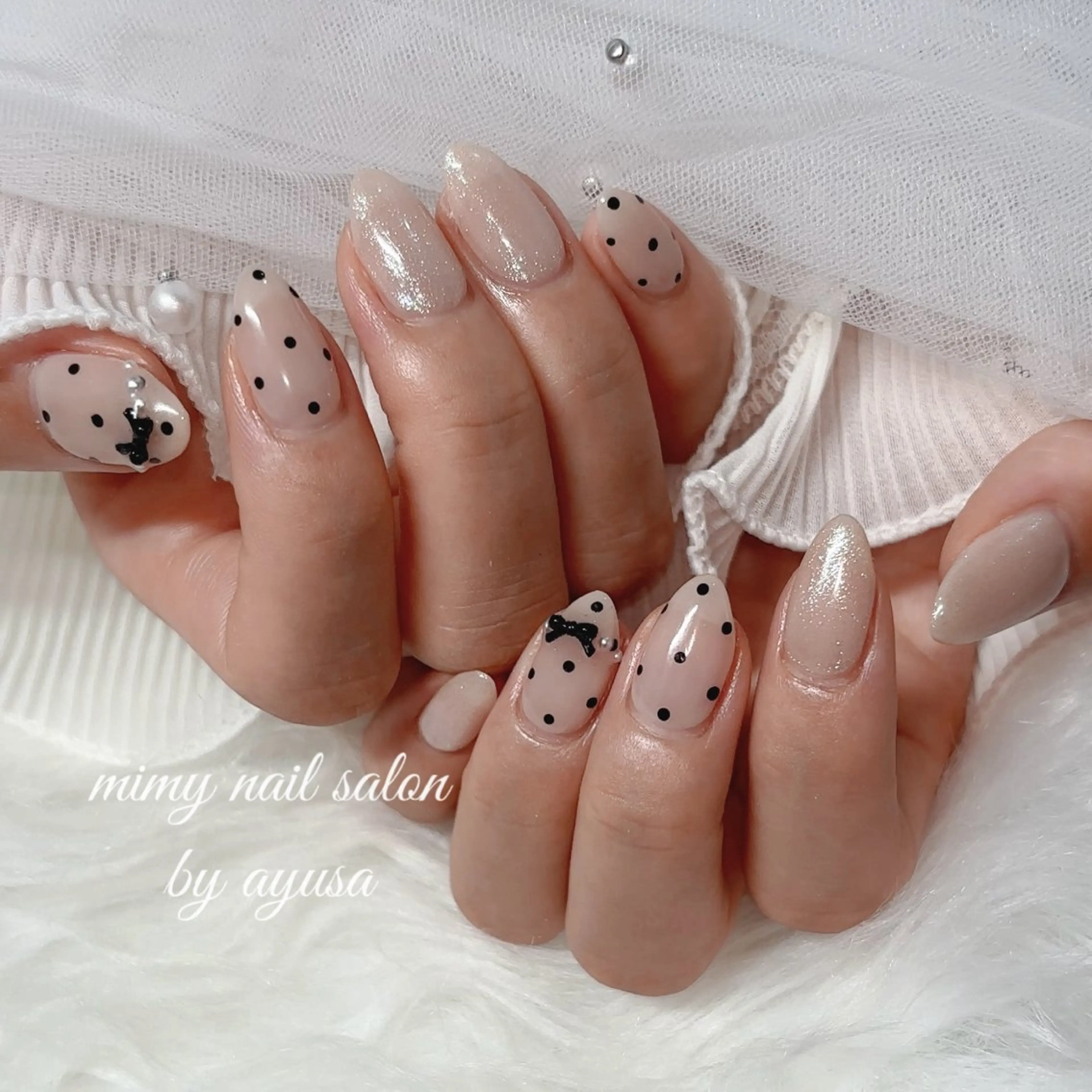ネイル ドット リボン シンプルネイル ハンドネイル mimy ayusaのネイルデザイン