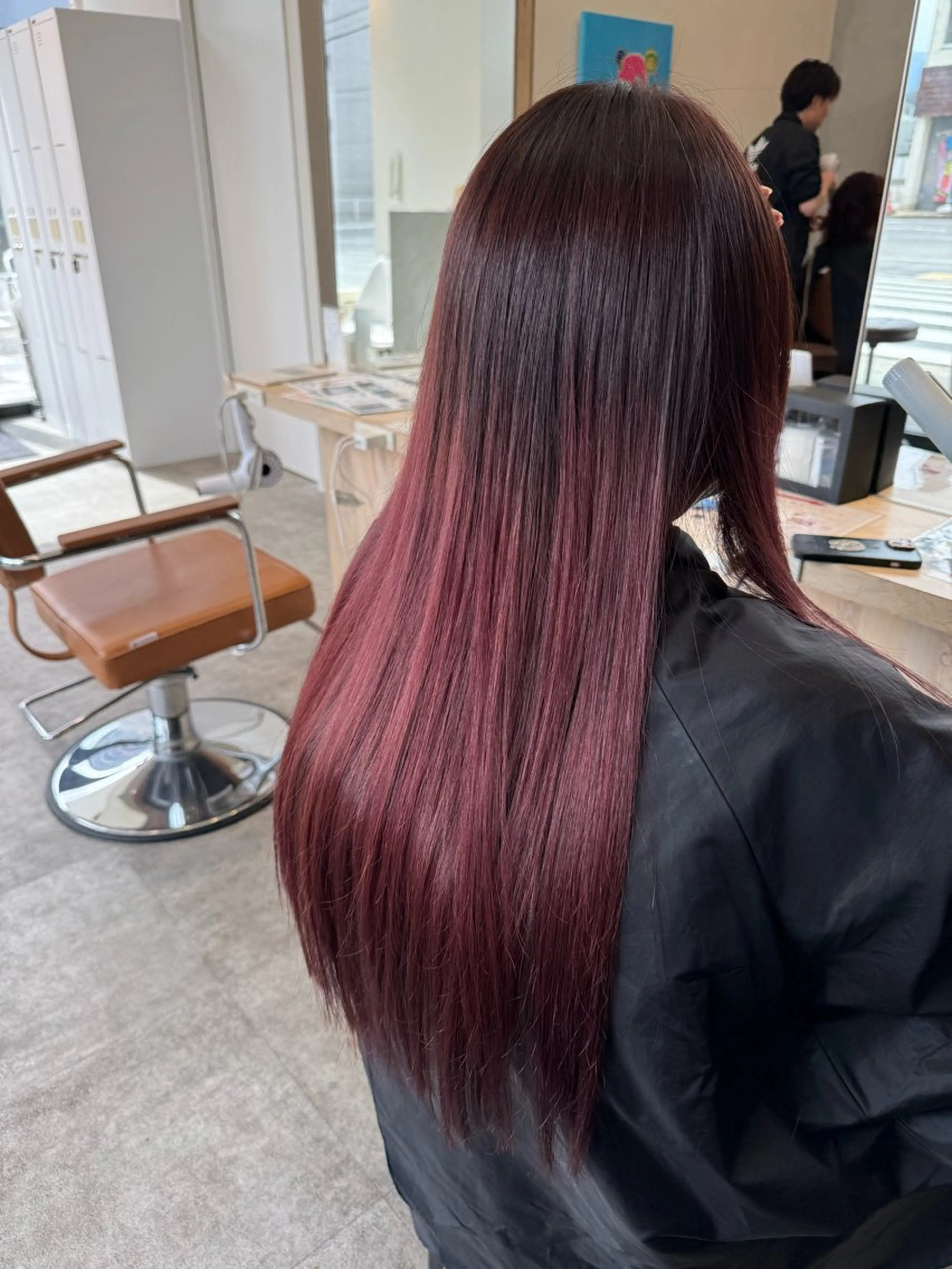 ロング カラー ブリーチ ボルドーカラー グラデーションカラー カット ヘアカラー トリートメント オスズ 🎀´-のヘアスタイル