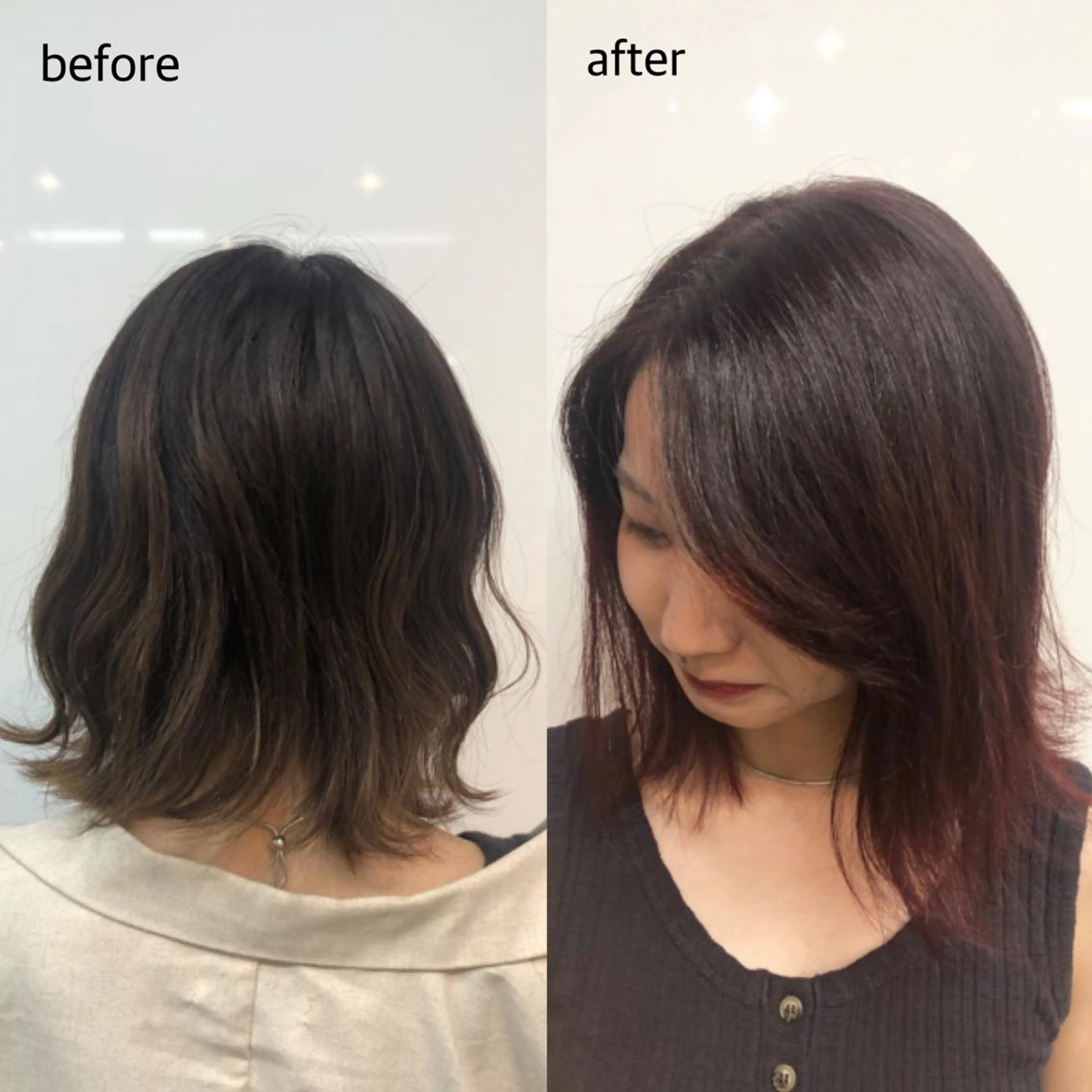 ミディアム カラー カット ヘアカラー トリートメント 桑原 菜摘のヘアスタイル