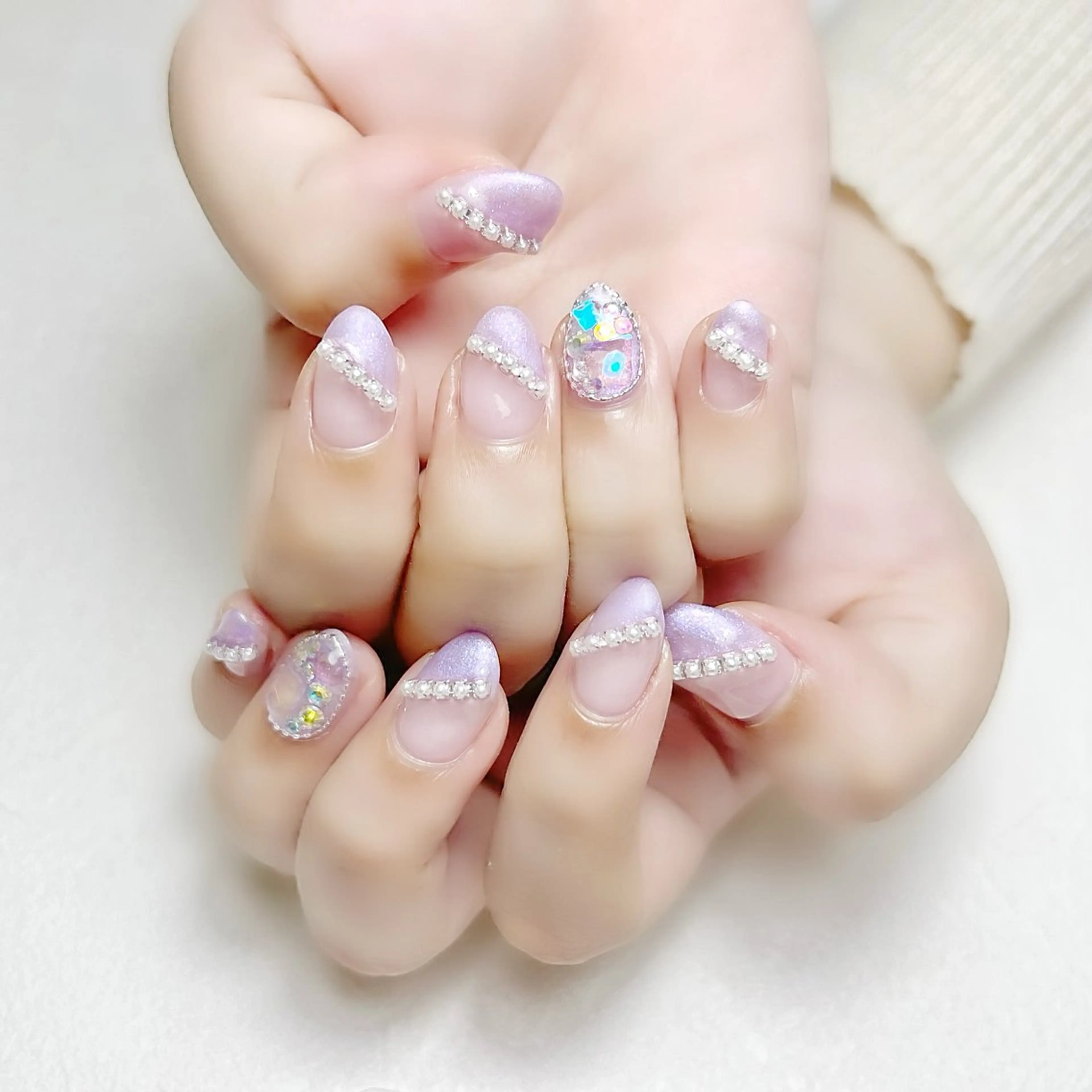 ネイル ブルー キラキラネイル 春ネイル ワンホンネイル rouse nail RISATOのネイルデザイン