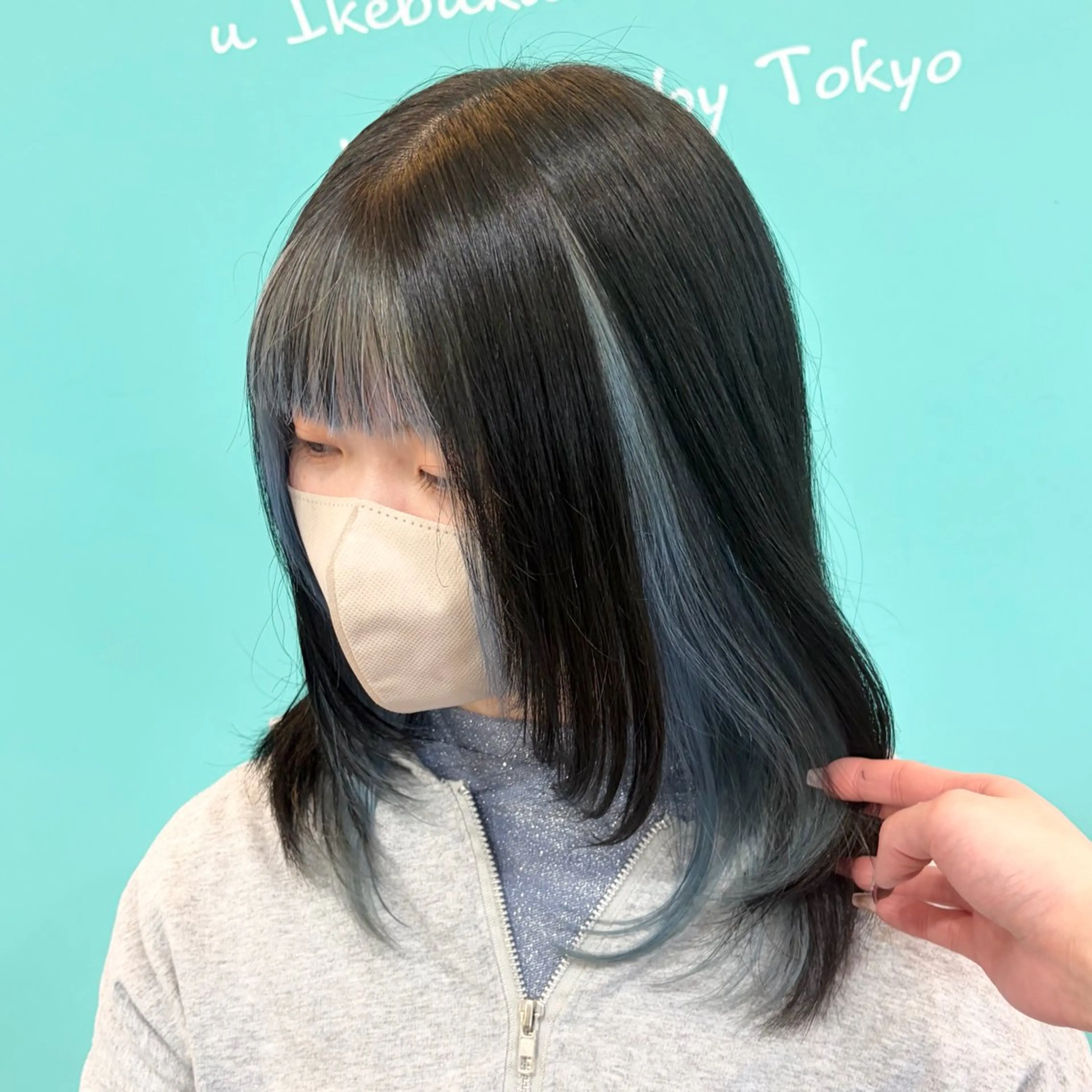 ミディアム カラー ミストバング ブルーカラー  フェイスフレーミング ヘアカラー ボブ/艶カラー/ 暖色/Natsukiのヘアスタイル