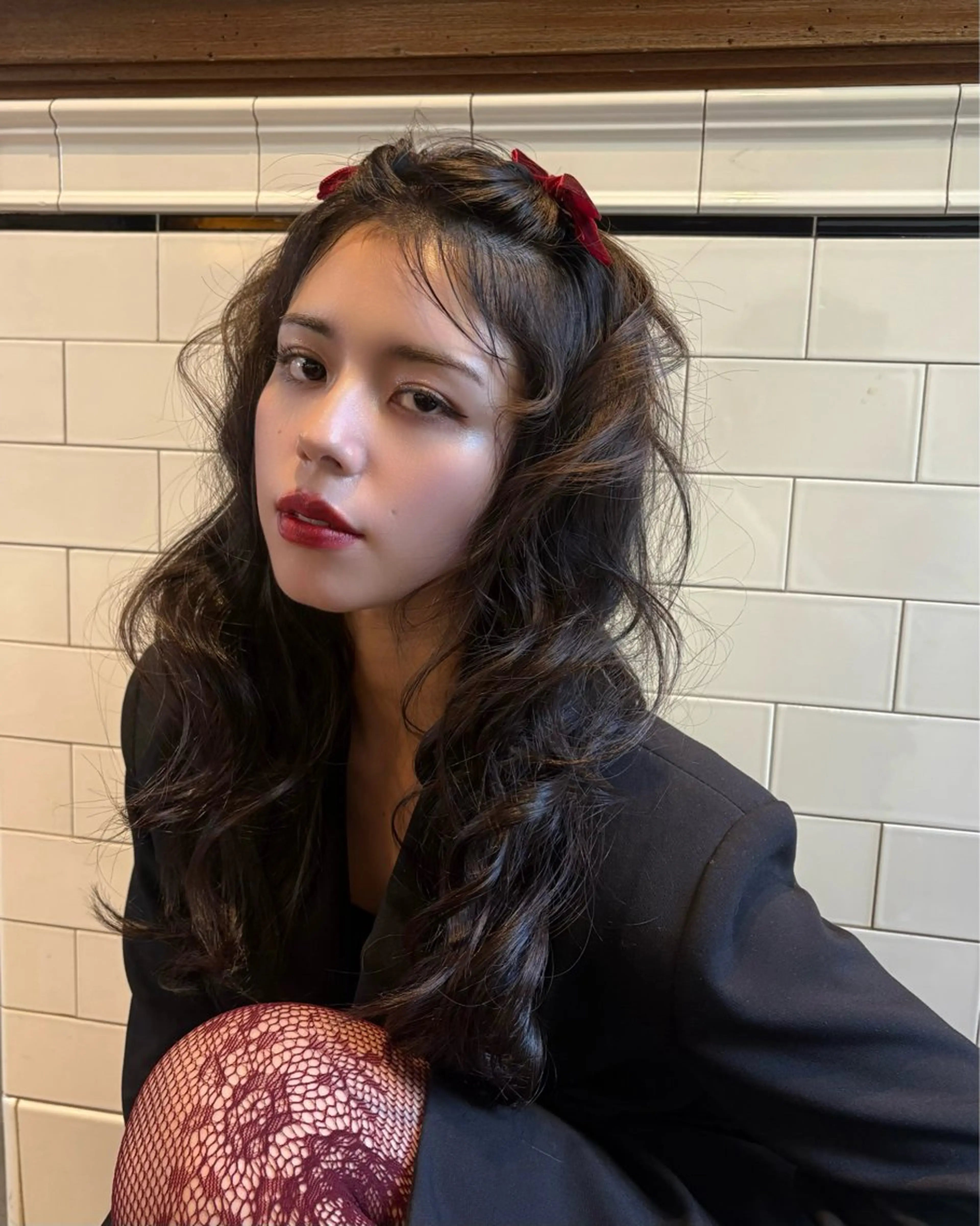 ロング パーマ ヘアアレンジ ロング 小顔カット パーマ パーマ×透明感カラー MIOのヘアスタイル