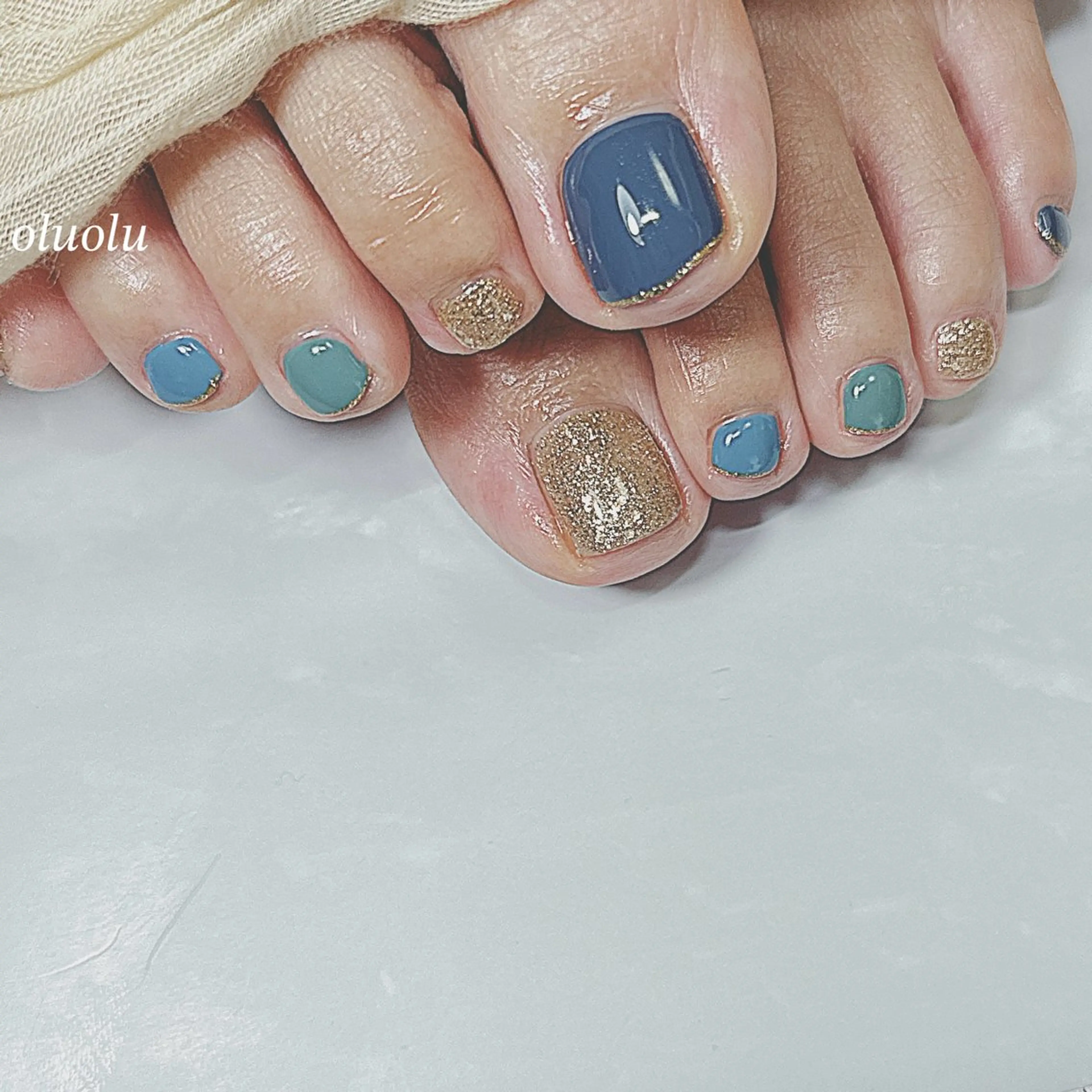 ネイル アートネイル ブルー フットネイル 夏ネイル フットネイル 大村 紬華のネイルデザイン