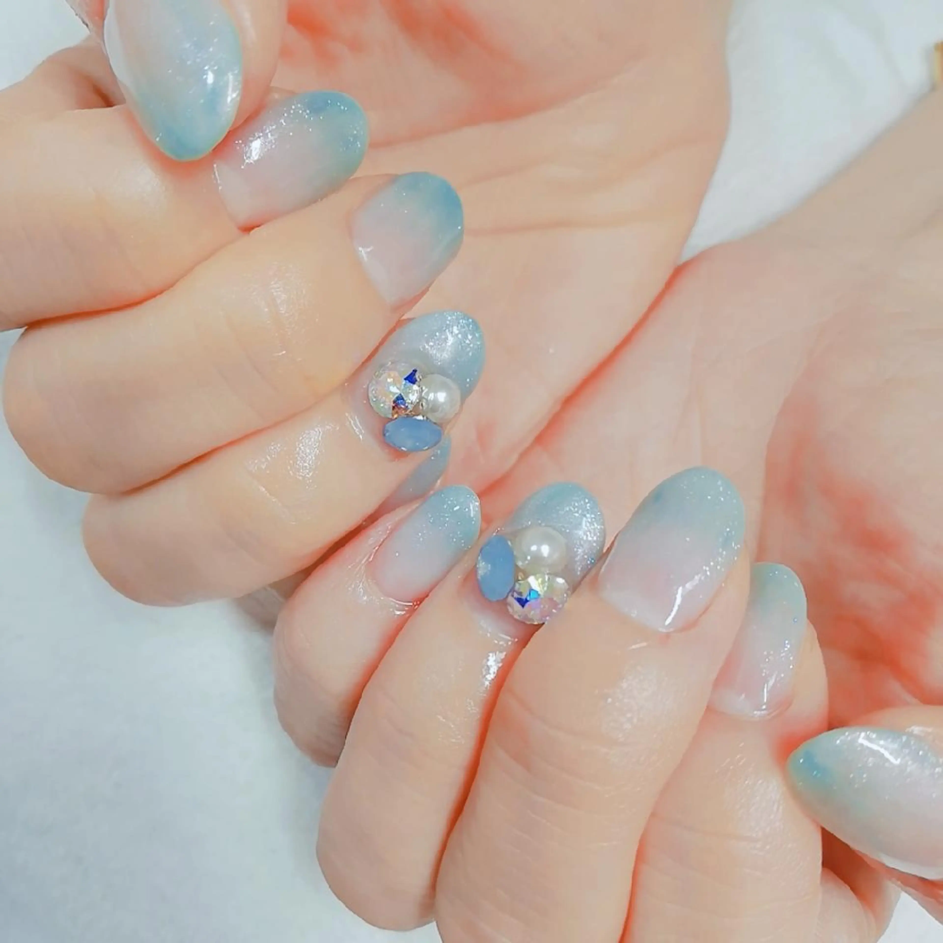 セミロング ネイル ストーンネイル ハンドネイル 柴崎 美幸のネイルデザイン