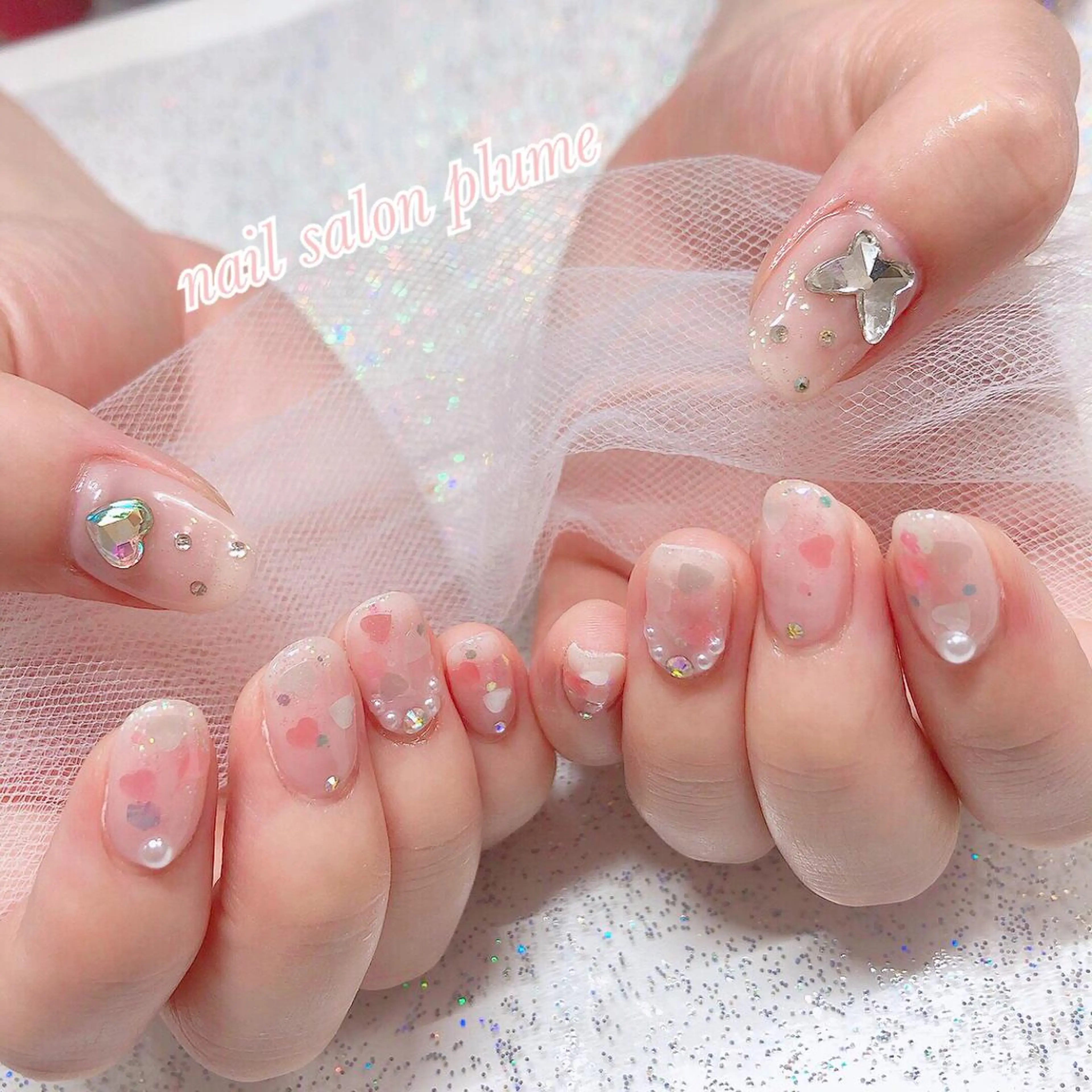 ネイル アートネイル ガーリー ハート 韓国ネイル ワンカラーネイル ハンドネイル plume nail ☆韓国ネイルのネイルデザイン