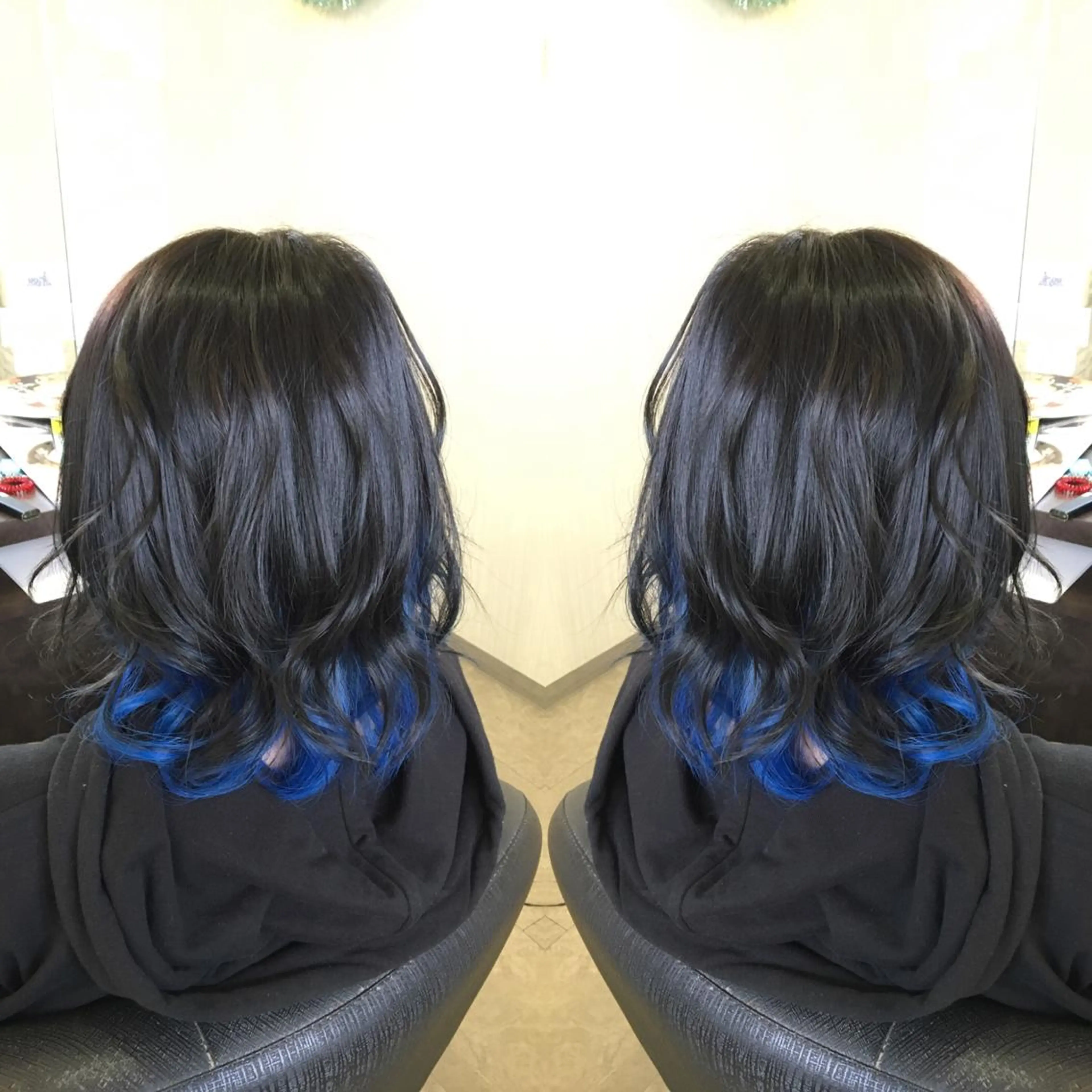 セミロング カラー ブルーカラー ヘアカラー トリートメント 💓シールエクステ ルミエールのヘアスタイル