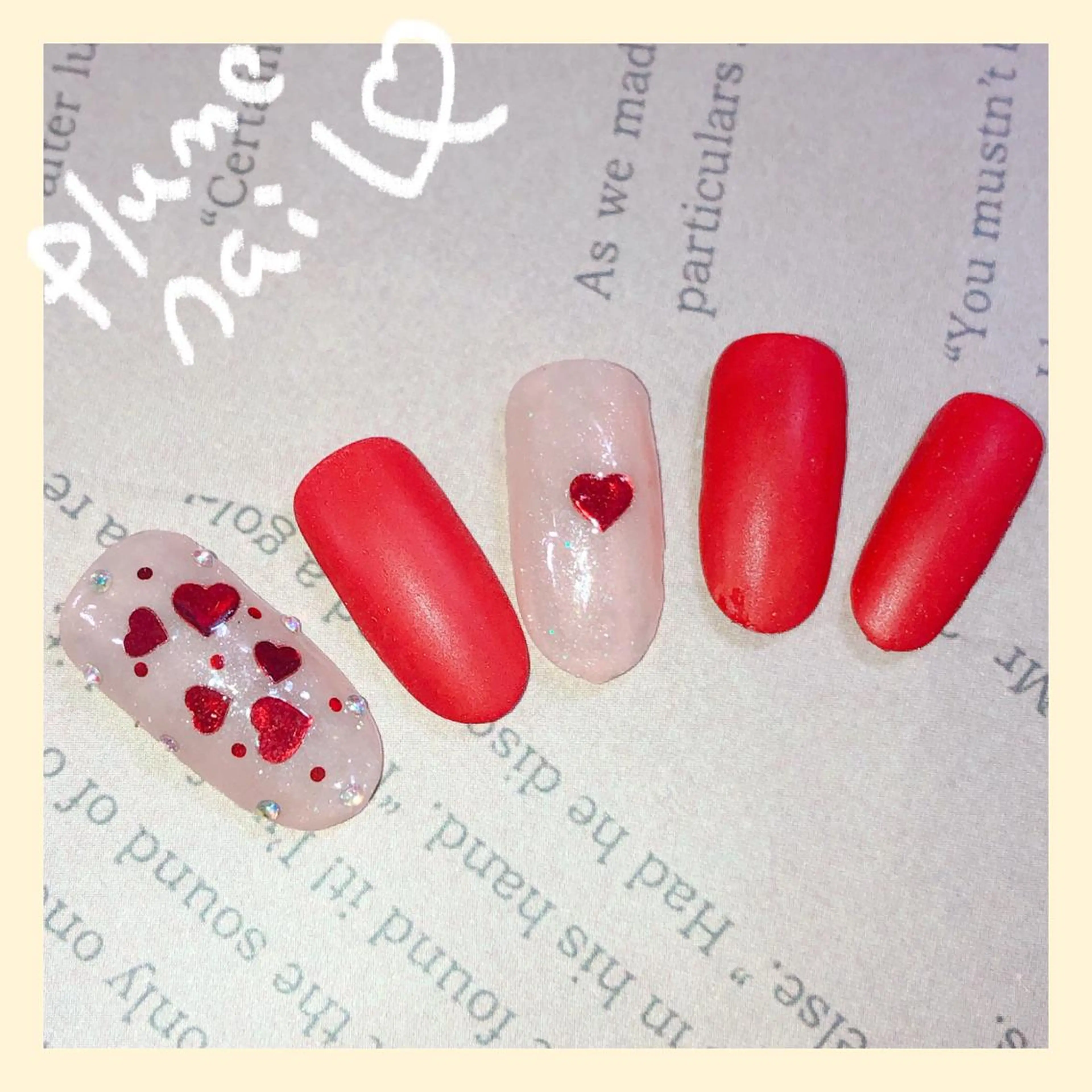 ネイル ハート キラキラネイル 韓国ネイル マットネイル ワンカラーネイル plume nail ☆韓国ネイルのネイルデザイン