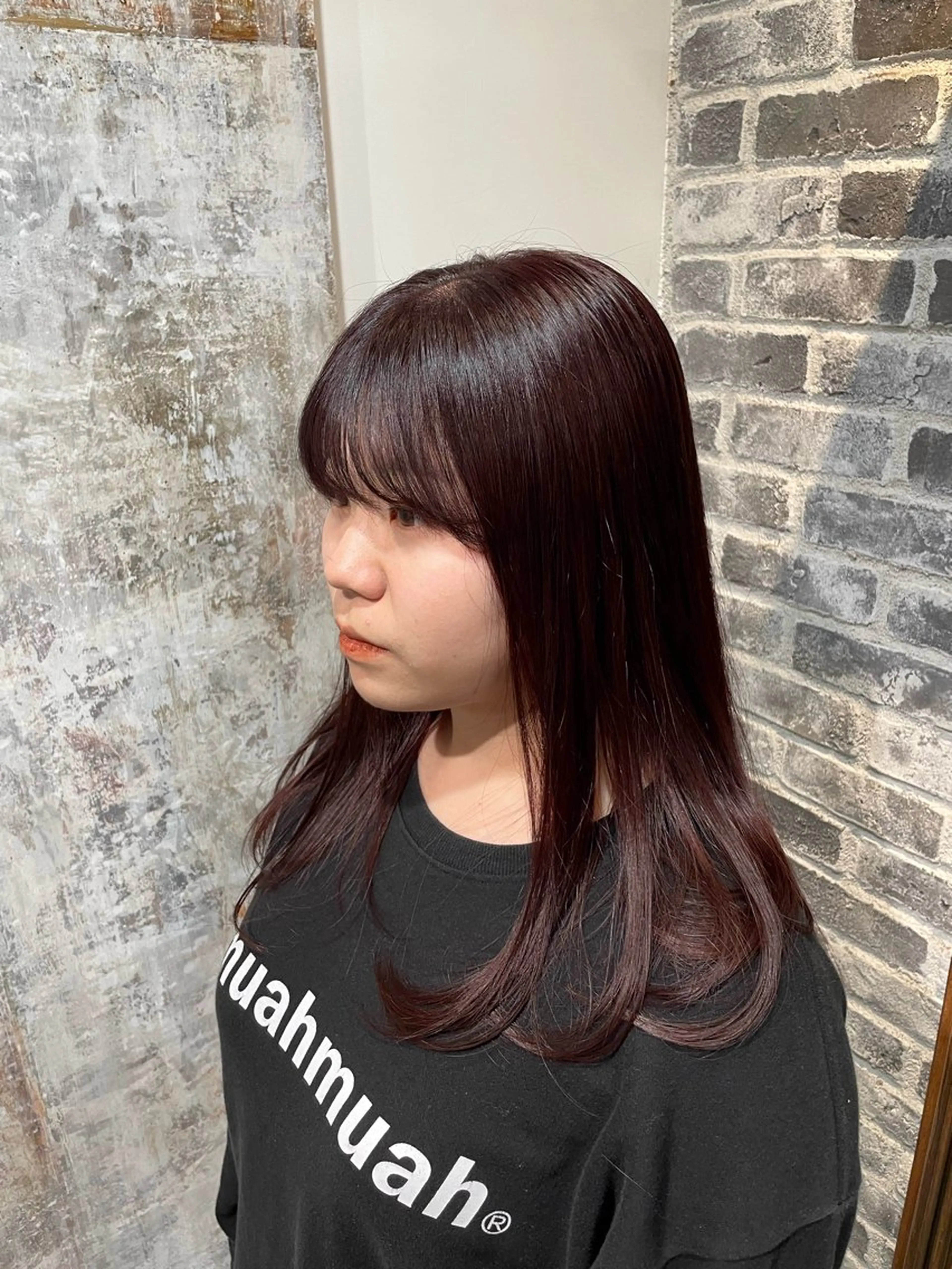 ロング カラー パーマ ブリーチ ボルドーカラー 透明感カラー ダブルカラー ブリーチなしカラー カット ヘアカラー 【お洒落パーマ】 Elme　肥塚康汰郎のヘアスタイル
