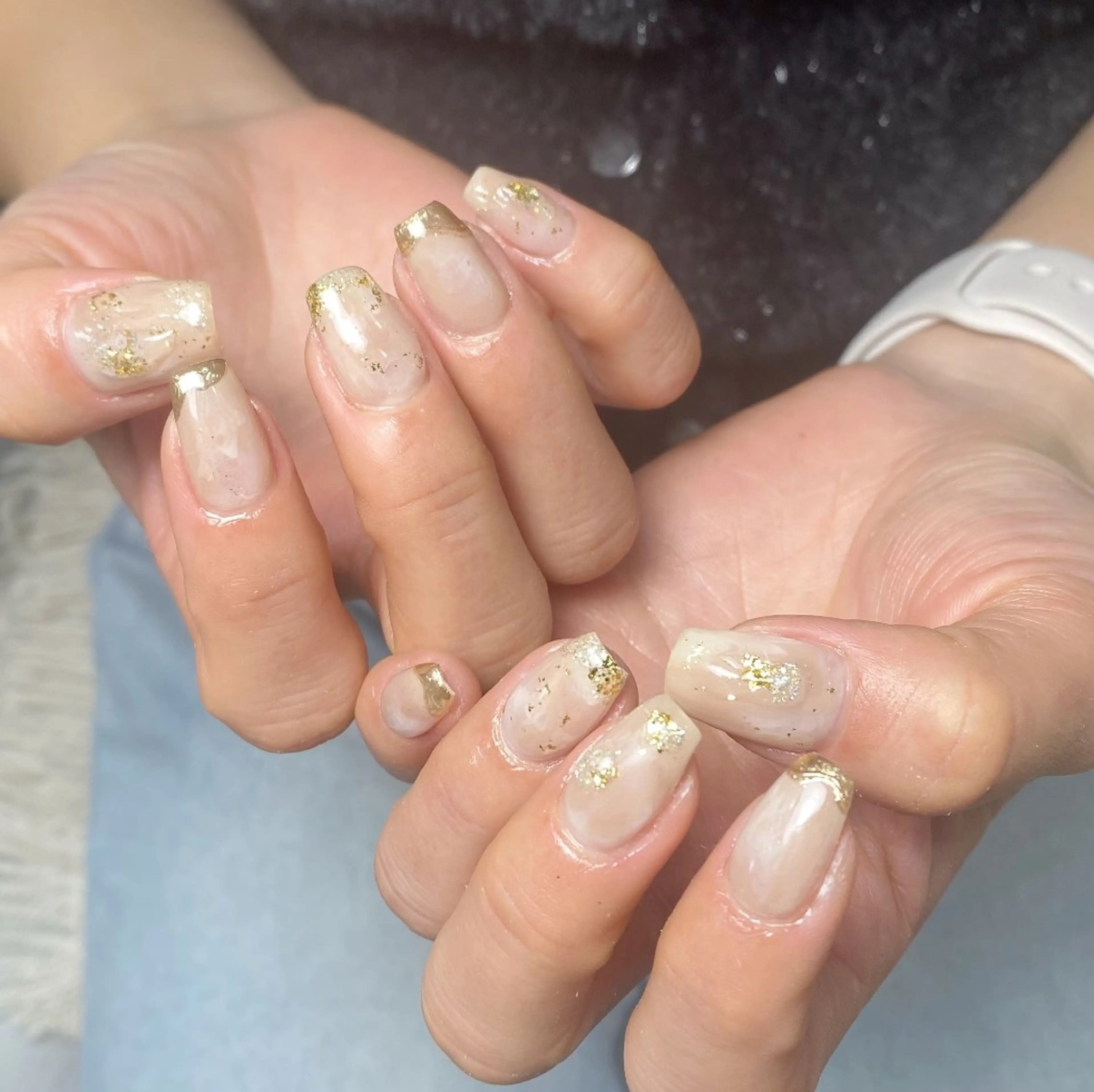 ネイル チークネイル フレンチネイル ジェルネイル ガラスフレンチ キラキラネイル ハンドネイル UM Nail Salonのネイルデザイン