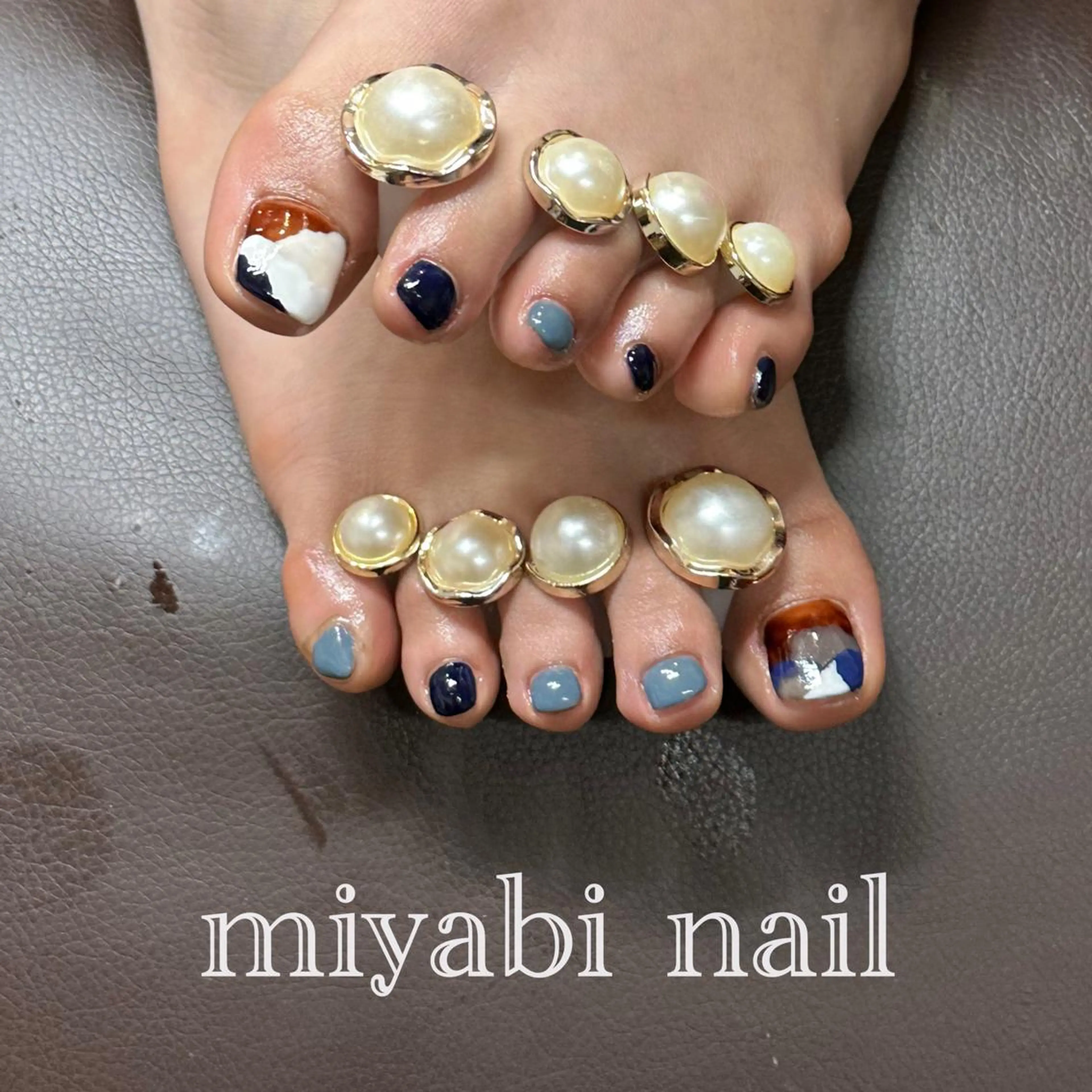 ネイル アートネイル ブルー フットネイル ジェルネイル ネイビー フットネイル miyabi nail 桂川駅近くのネイルデザイン