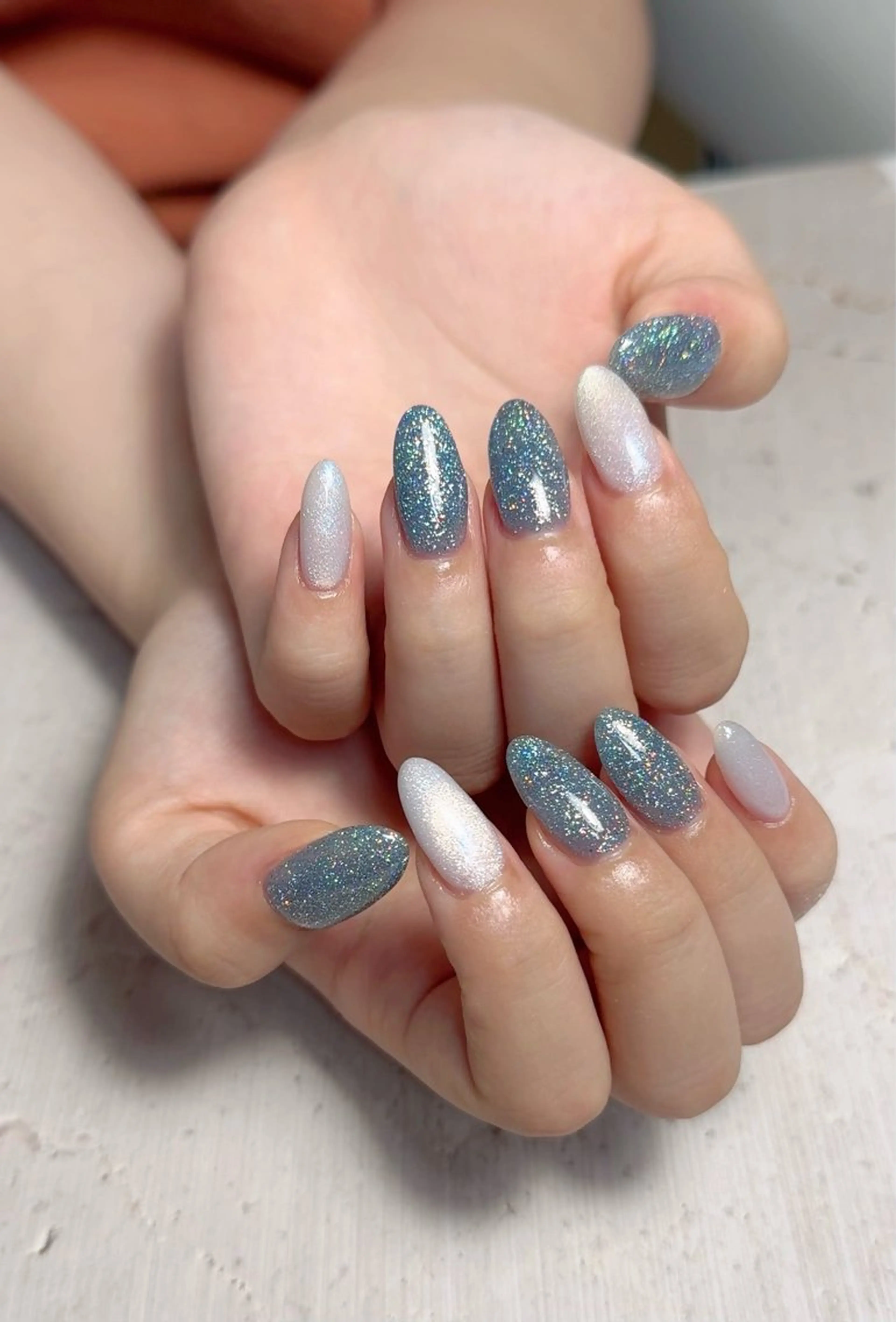 ネイル オーロラネイル ブルー フラッシュネイル ジェルネイル ハンドネイル Monica nails/福島のネイルデザイン