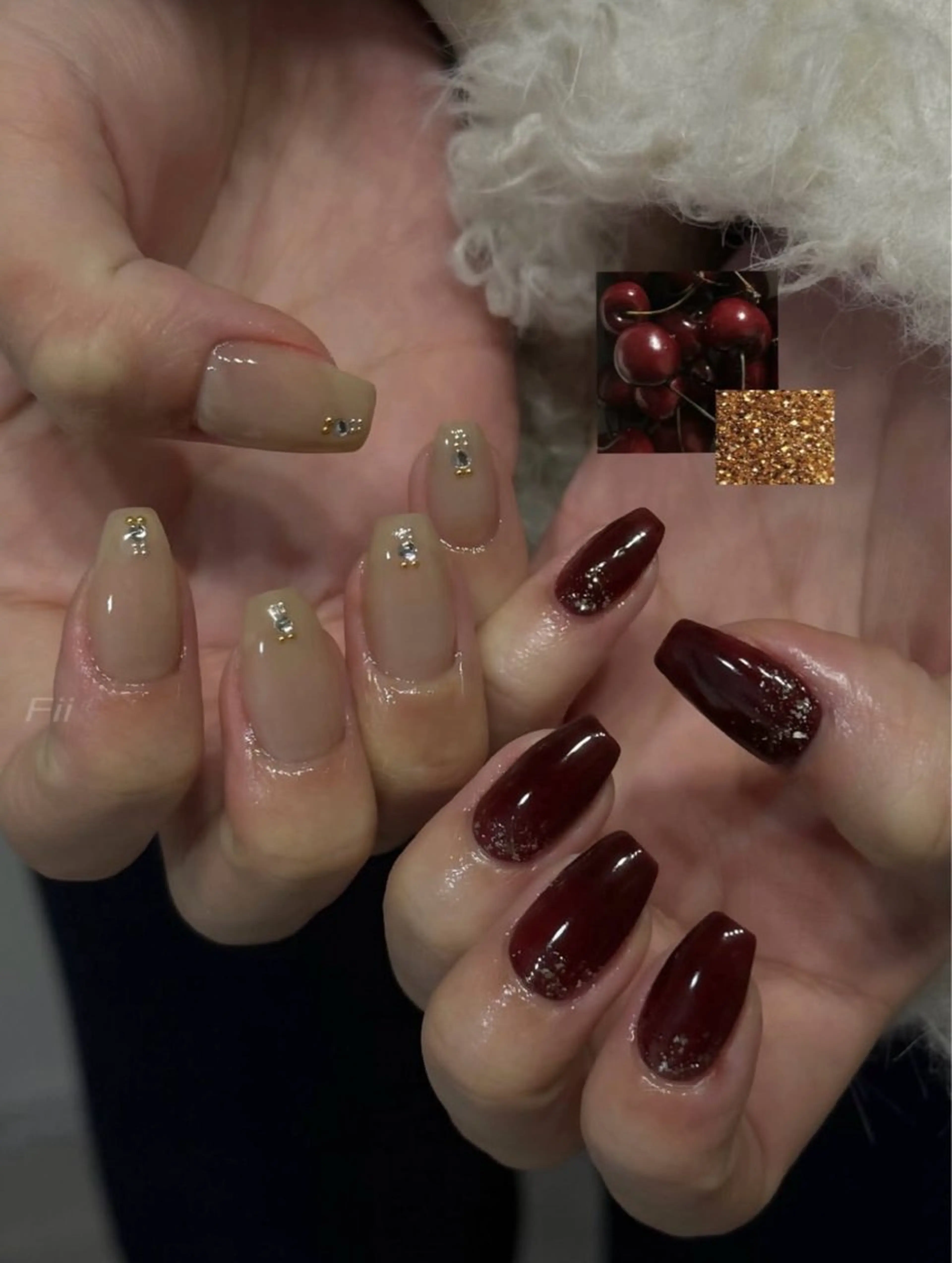 ネイル ボルドー 冬ネイル クリスマス ハンドネイル 𝐅𝐢𝐢【本町/ ネイル】Miho💜のネイルデザイン