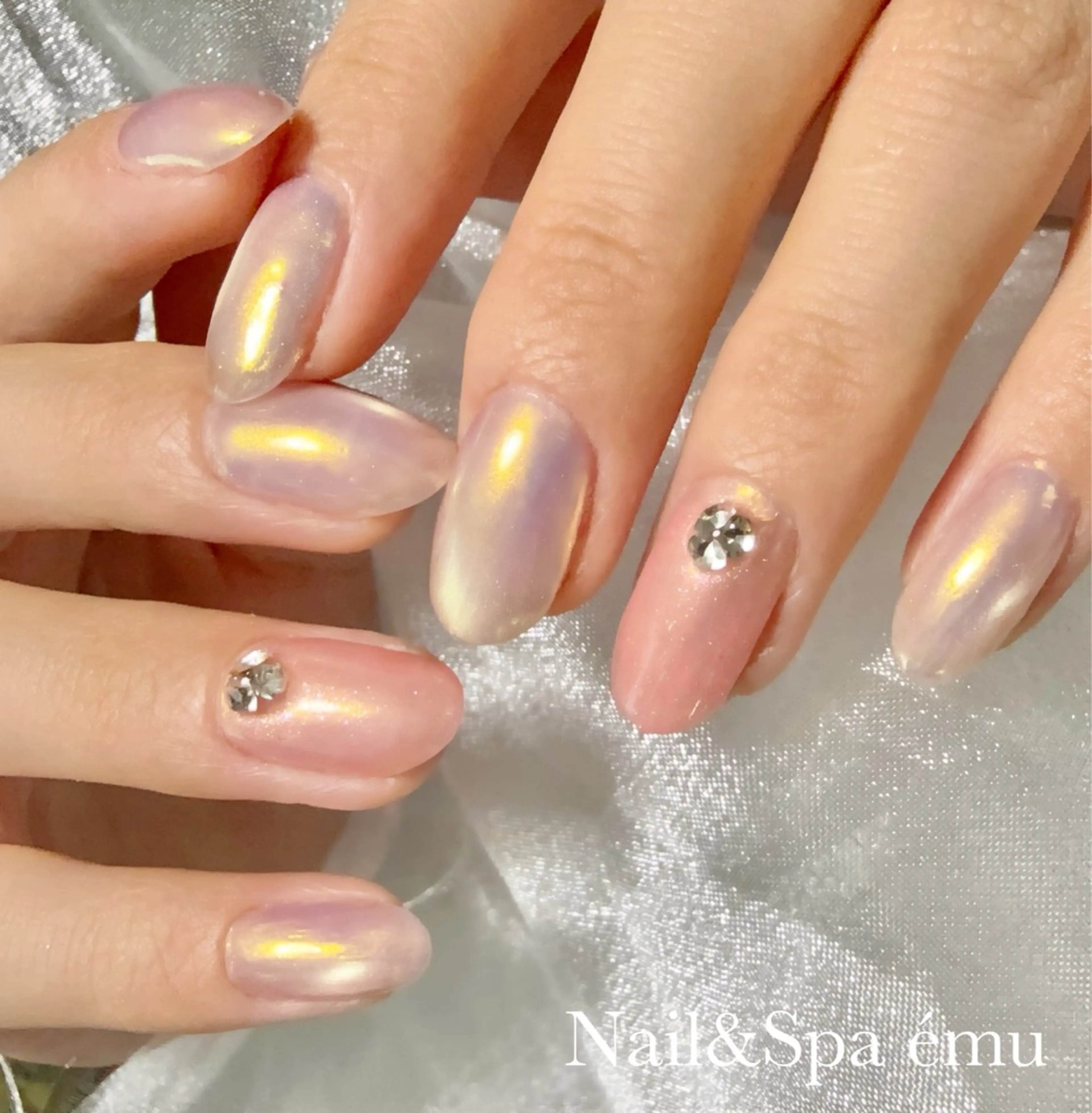 ネイル オーロラネイル マグネットネイル シルバー ハンドネイル Nail&Spa émuのネイルデザイン