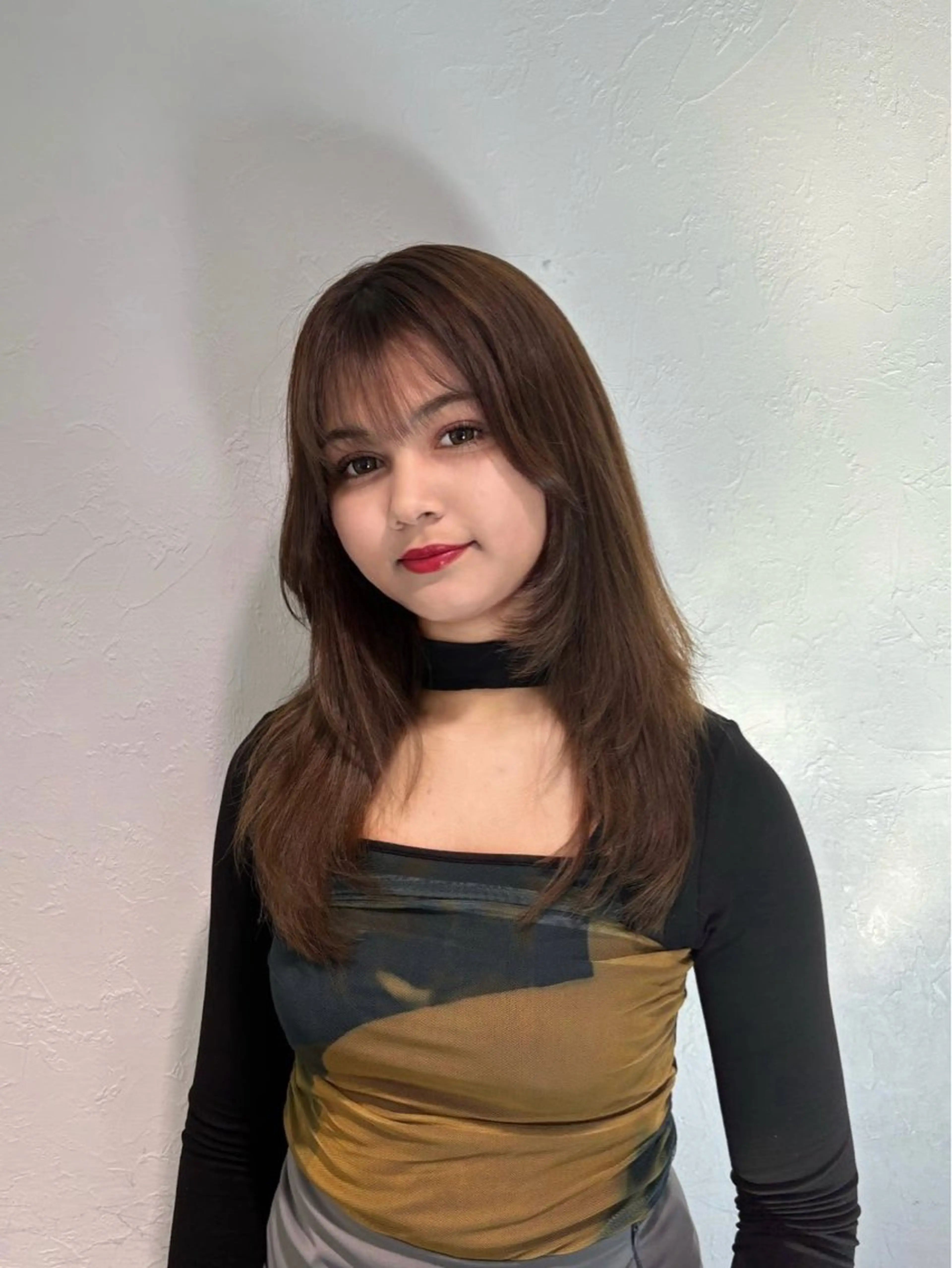 セミロング カラー ベージュカラー ブリーチ ダブルカラー ブリーチなしカラー オリーブベージュ 表参道♡暗髪^ྀི 艶カラー♡アユミのヘアスタイル