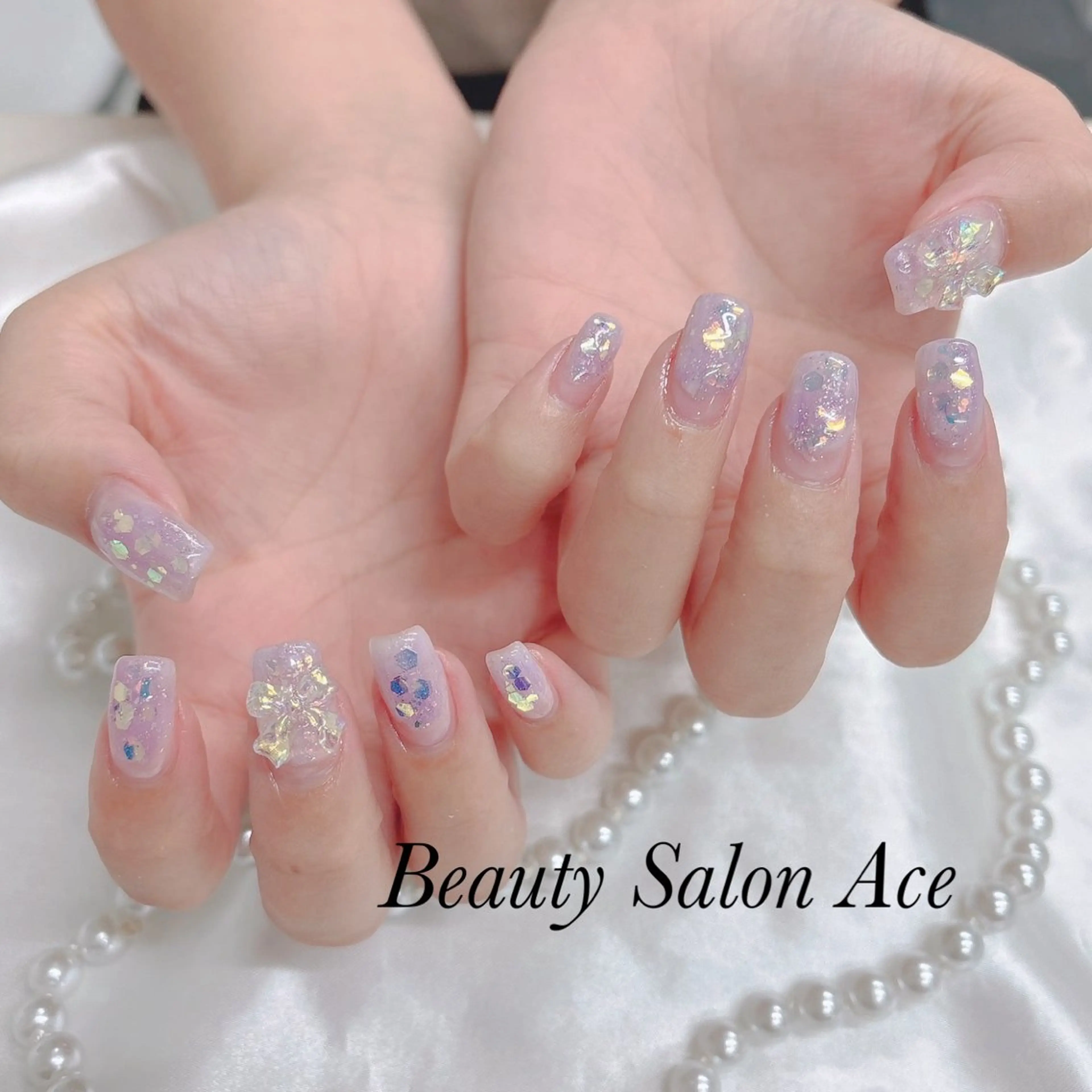 ネイル ラメ(グリッター) ハンドネイル ハンドケア Beauty Salon Ace（ネイルサロン　エース）所属・池袋フィルイン Ace♡長さだしのネイルデザイン