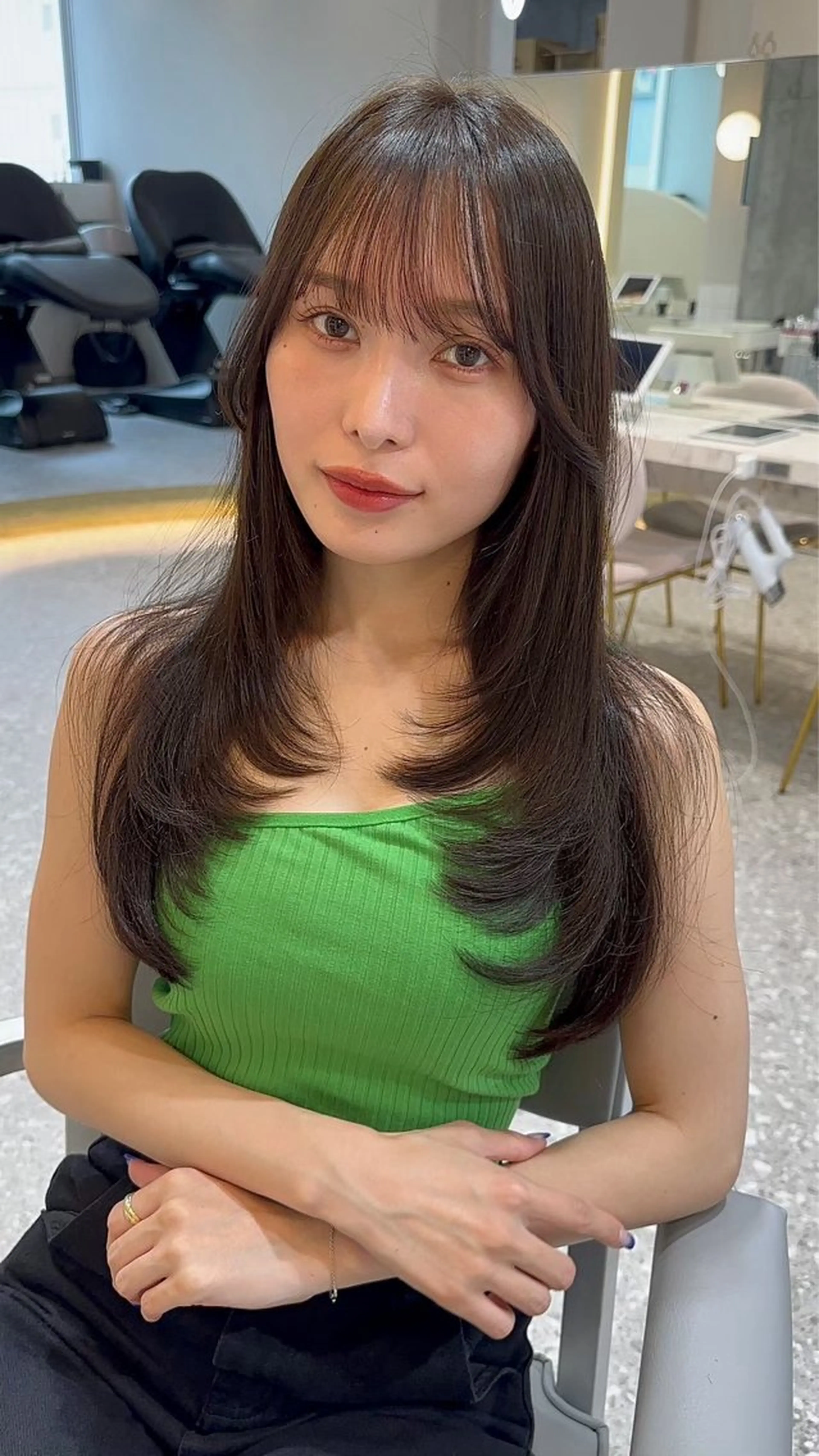 ロング 顔まわりレイヤー 顔周りカット 髪質改善 レイヤーカット シースルーバング カット ヘアカラー トリートメント ボブ/レイヤーボブ/ 髪質改善/梶川 夏季のヘアスタイル