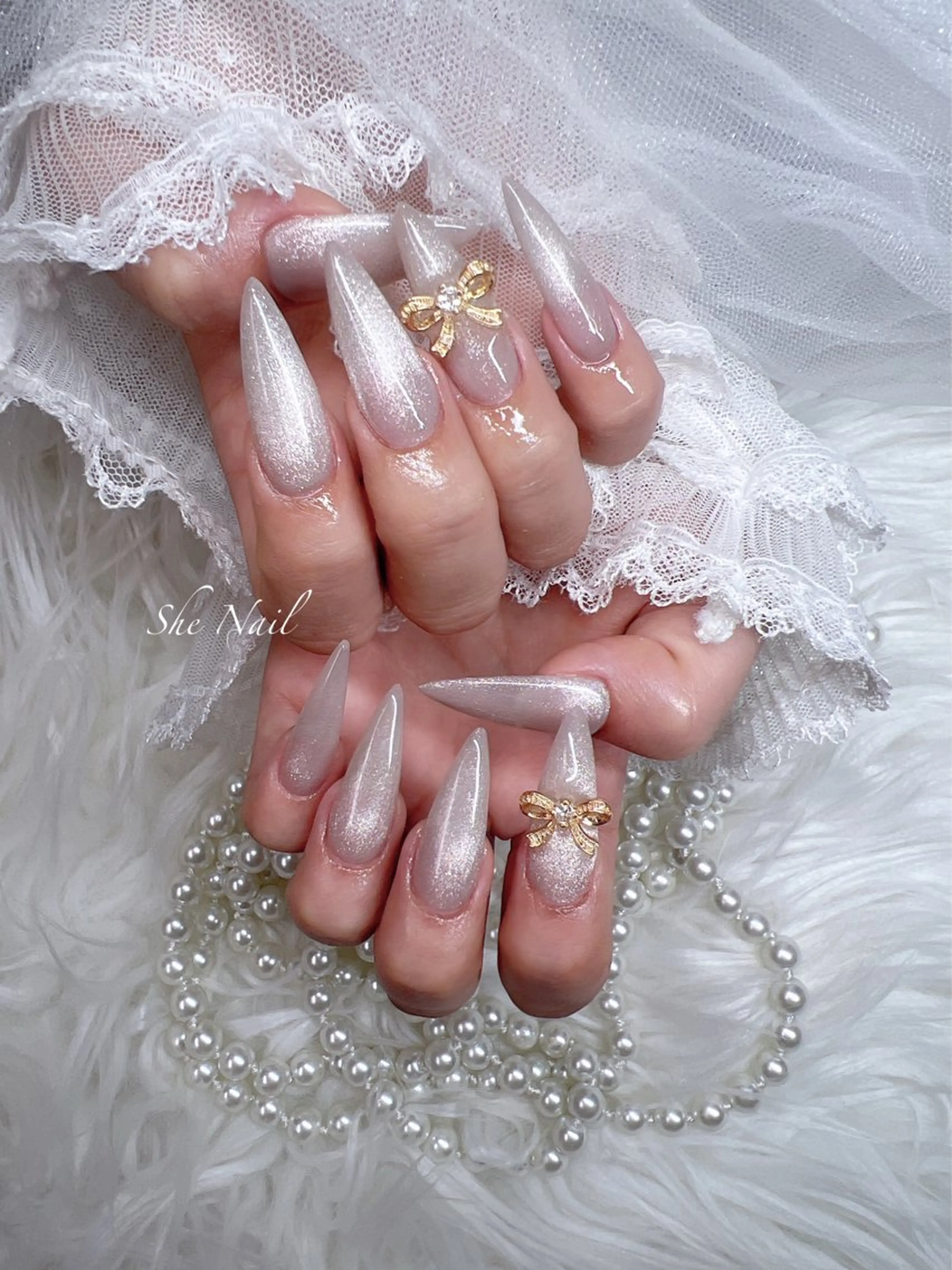 ネイル チークネイル 長さ出し フレンチネイル ガラスフレンチ グラデーション ハンドネイル She   Nail所属・ISA_ BELLAのネイルデザイン