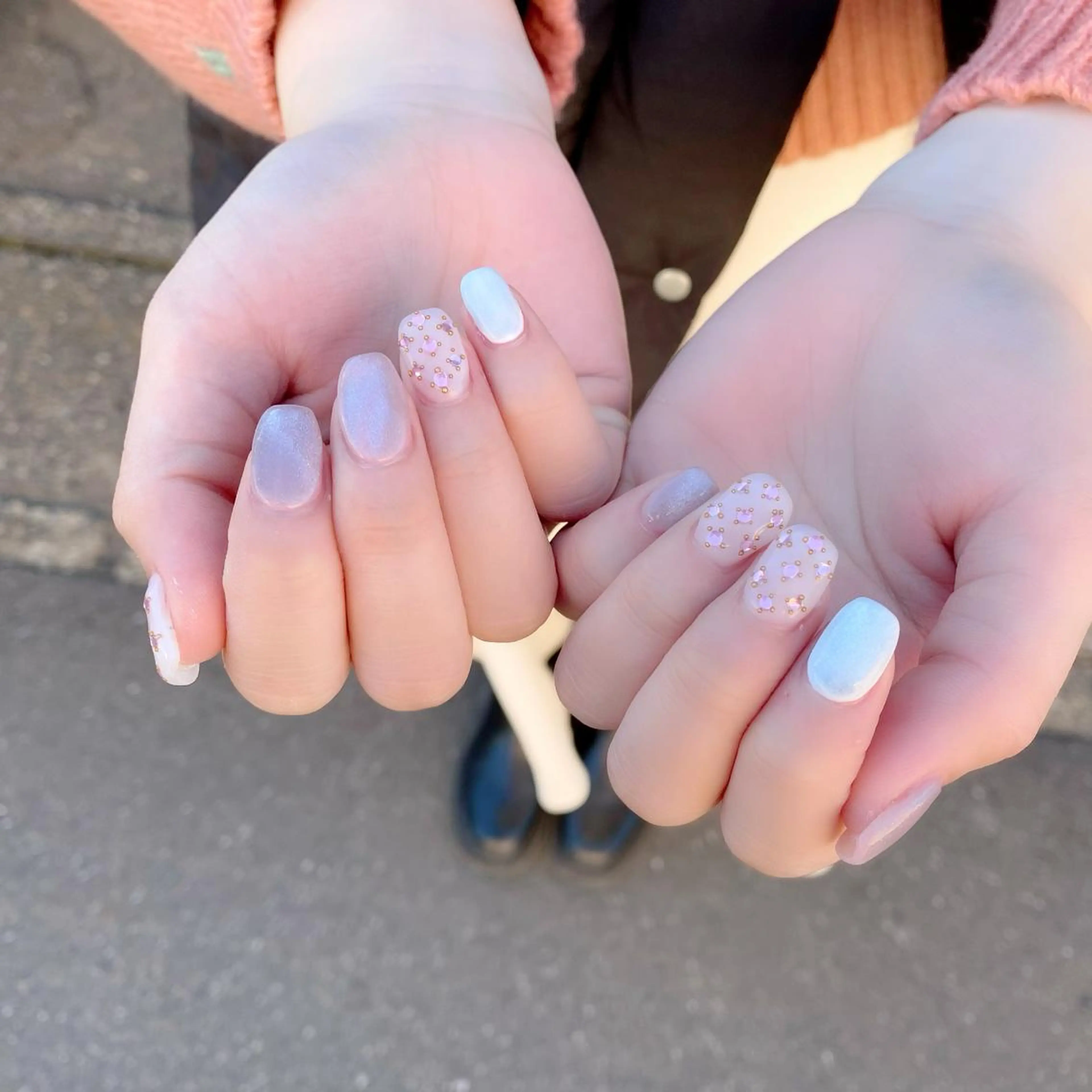 ネイル 長さ出し マグネットネイル スカルプネイル スクエアネイル 冬ネイル ハンドネイル Salon Ｋのネイルデザイン