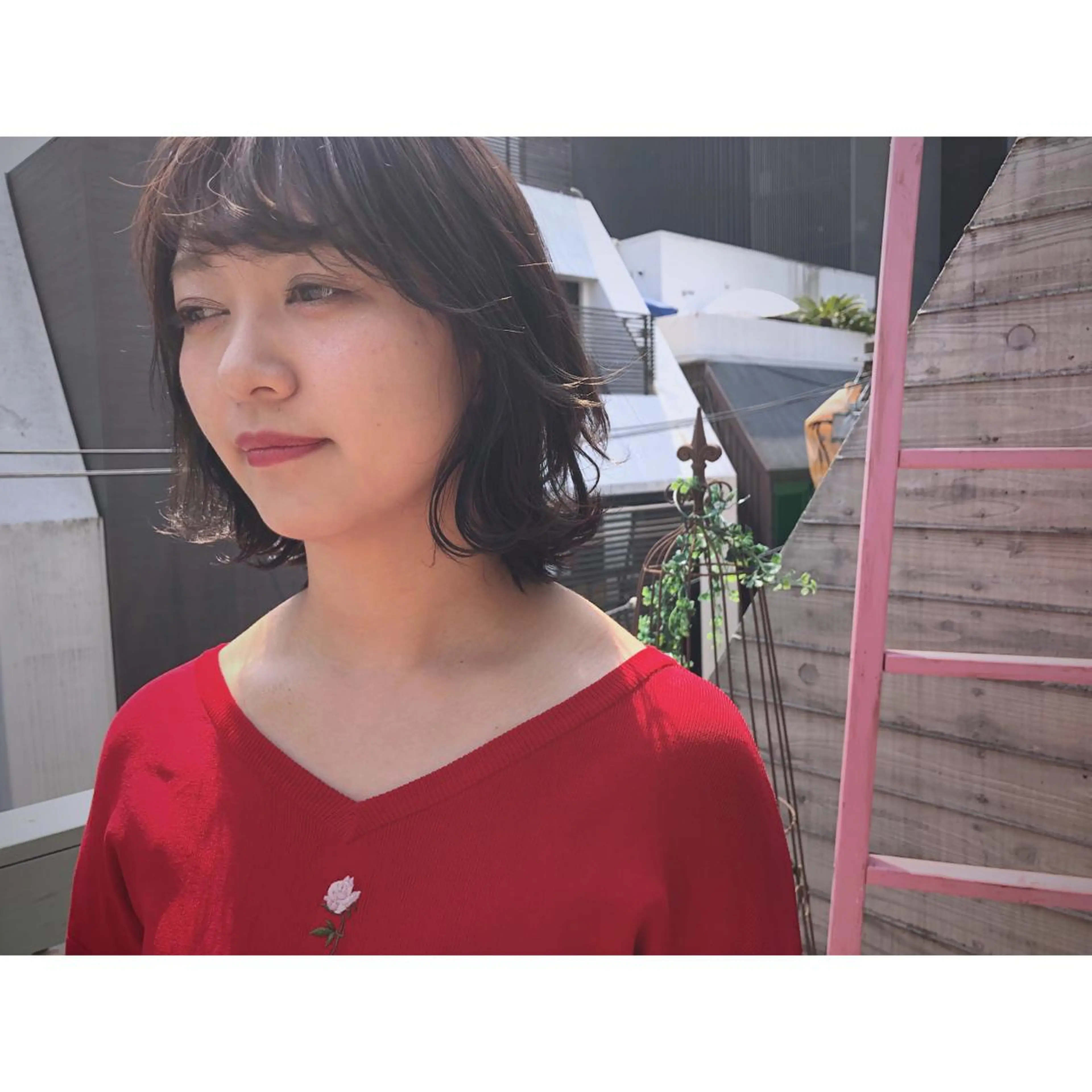 ミディアム カラー パーマ ヘアアレンジ 藤井 菜緒のヘアスタイル