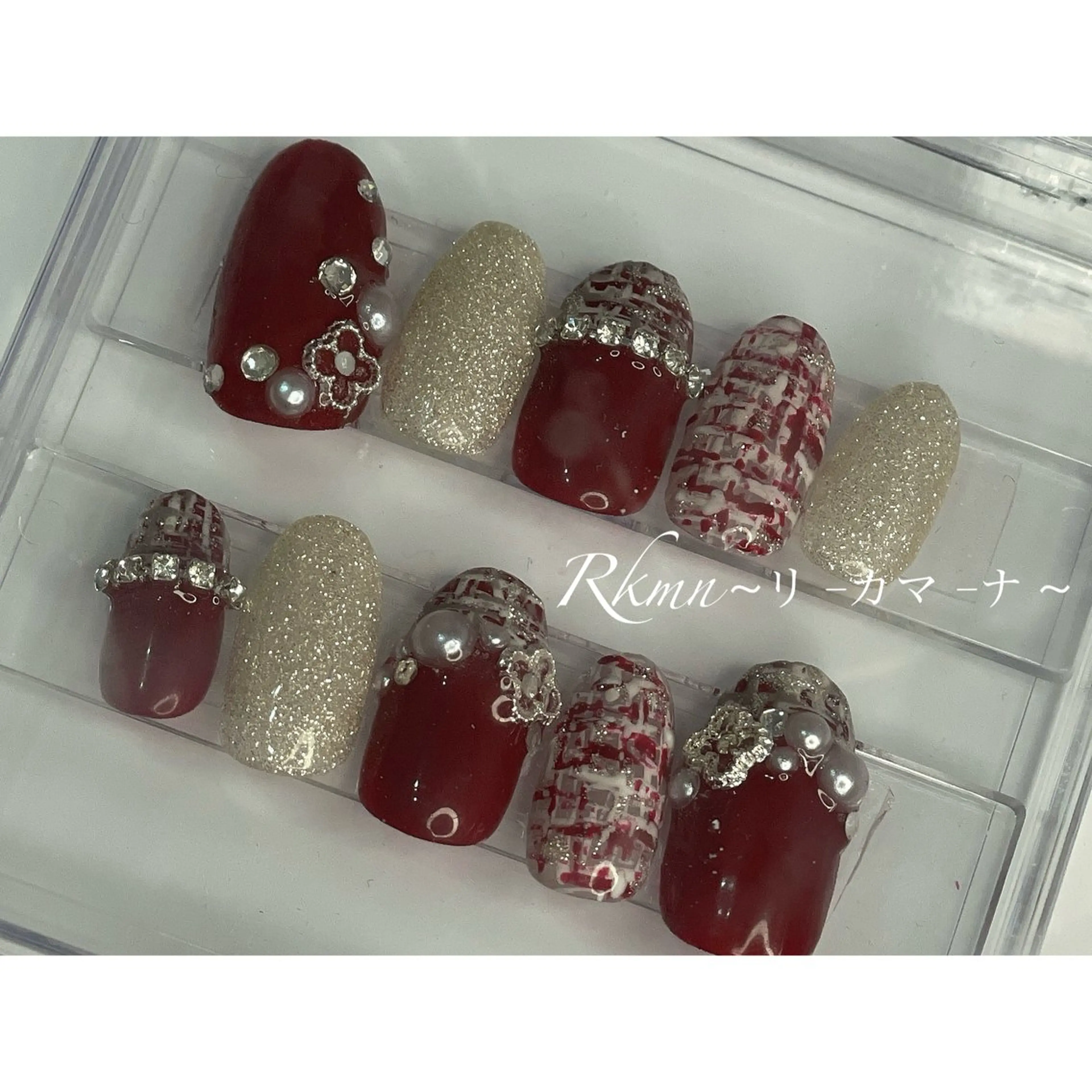 ネイル アートネイル ボルドー キラキラネイル ラメ(グリッター) 持ち込み ハンドネイル フットネイル ハンドケア Rkmn ~リ-カマ-ナ~のネイルデザイン